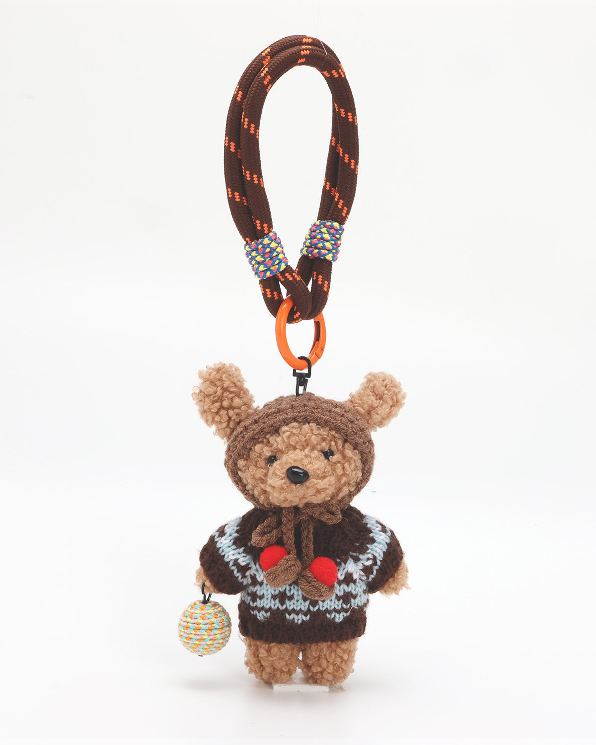 TeddyHuggy®Coffee-Colored Jacquard Sweater Bear Keychain Charm
