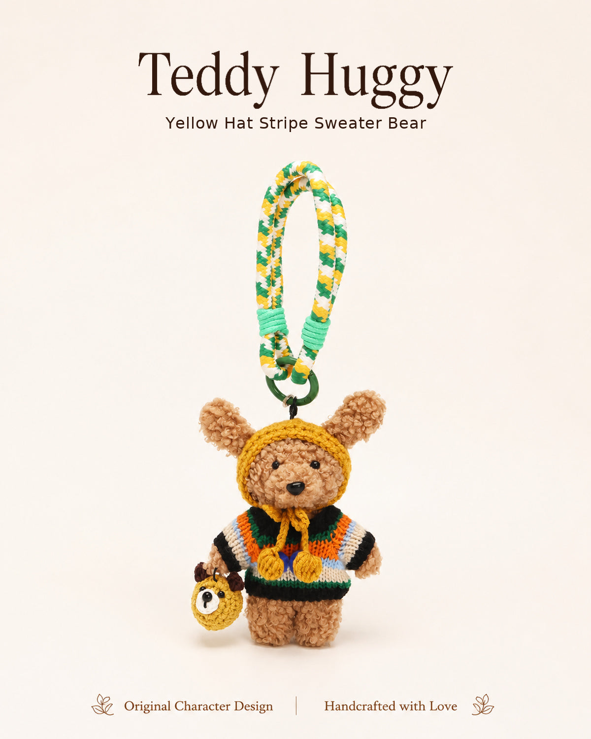 TeddyHuggy® Yellow Hat Stripe Sweater Bear Charm