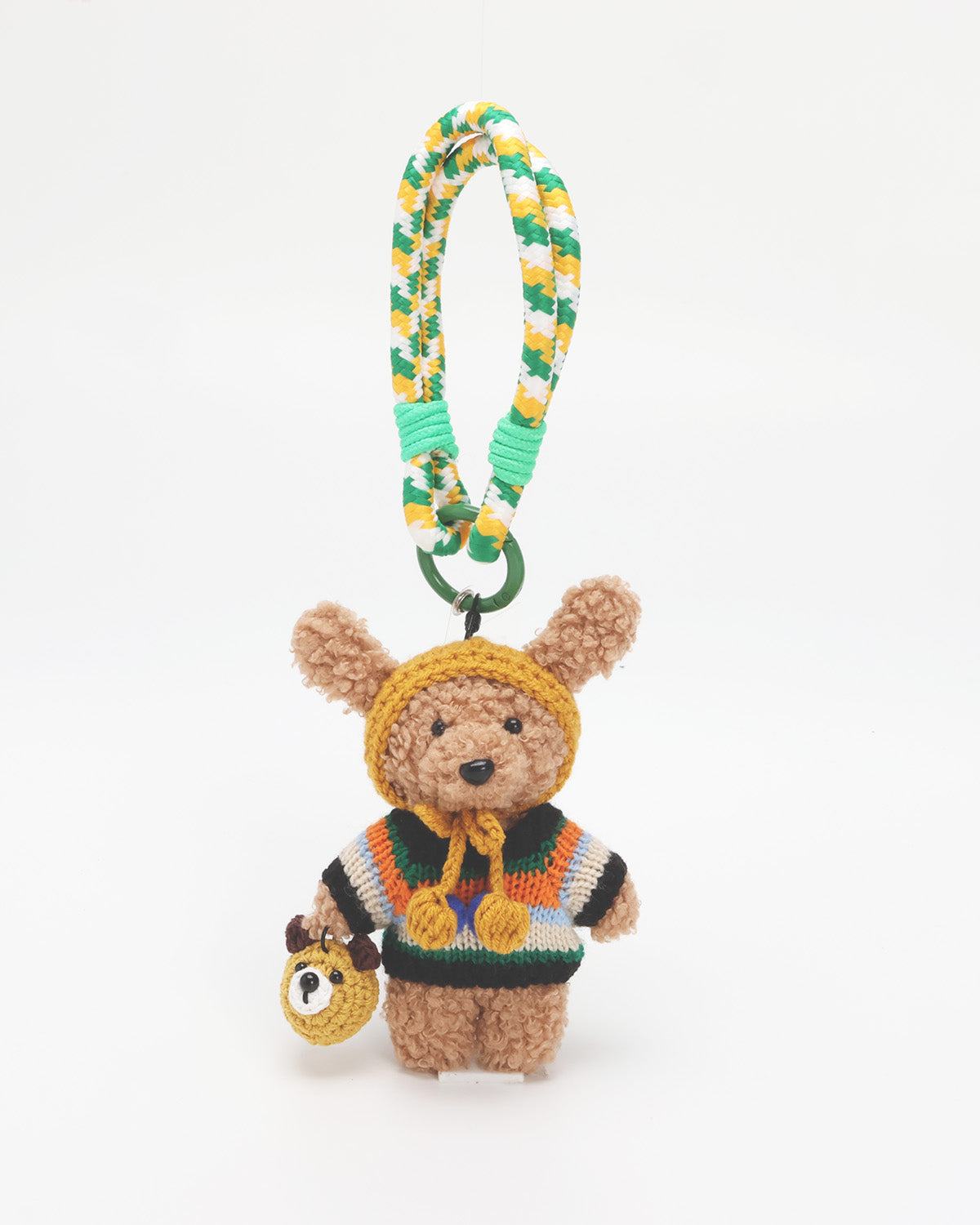 TeddyHuggy®Yellow Knitted Hat and Striped Sweater Bear Keychain Charm