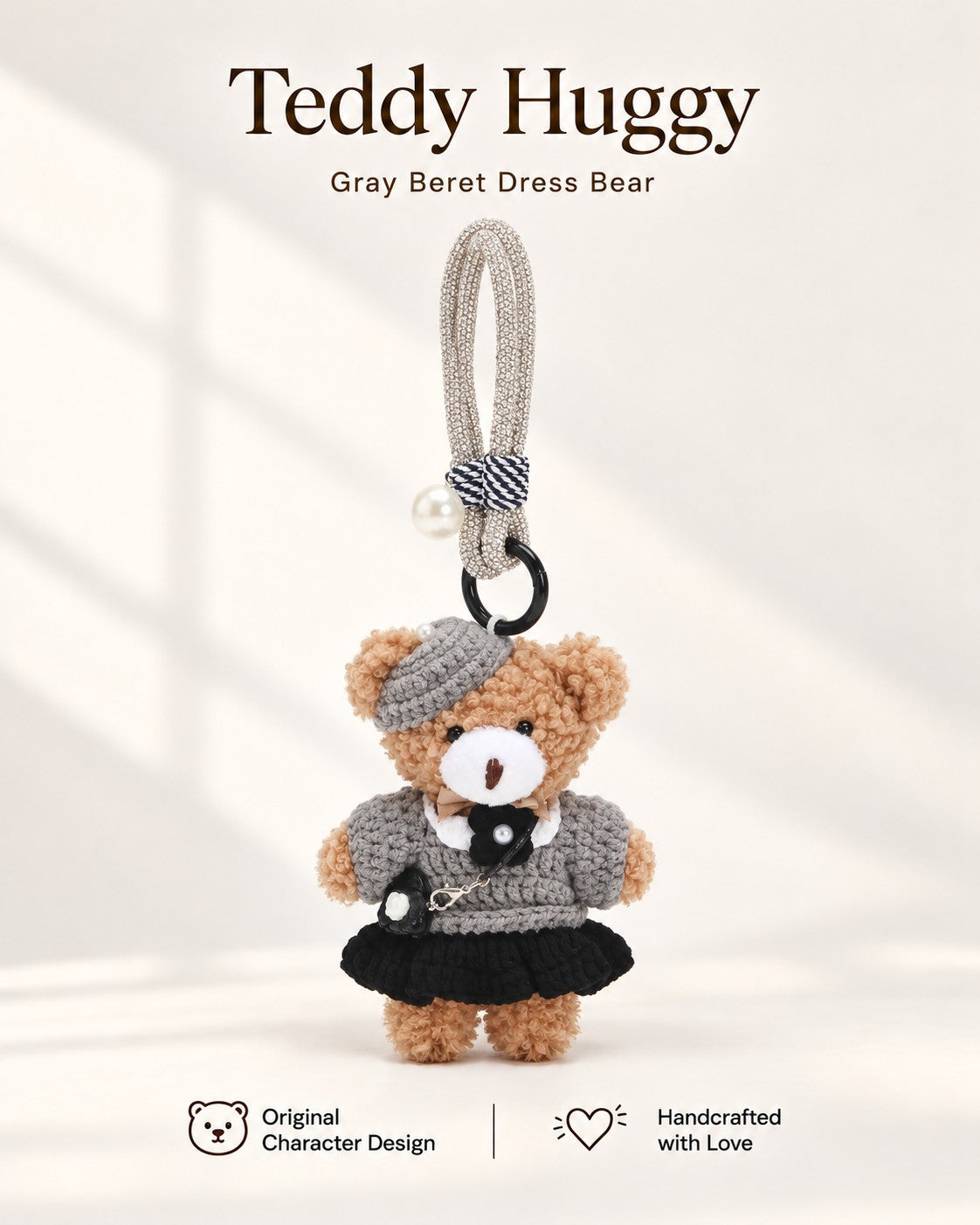TeddyHuggy® Gray Beret Dress Bear Charm