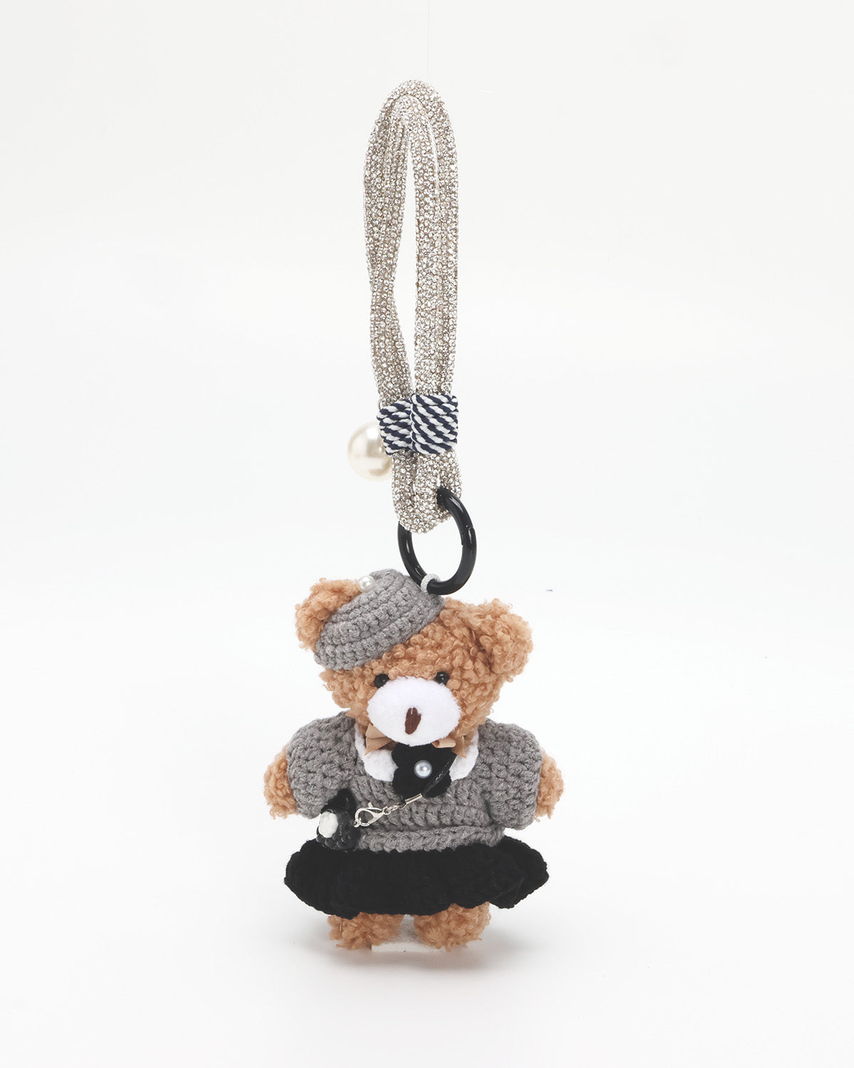 TeddyHuggy®Grey Dress Paired With A Beret & A Bear Keychain Charm