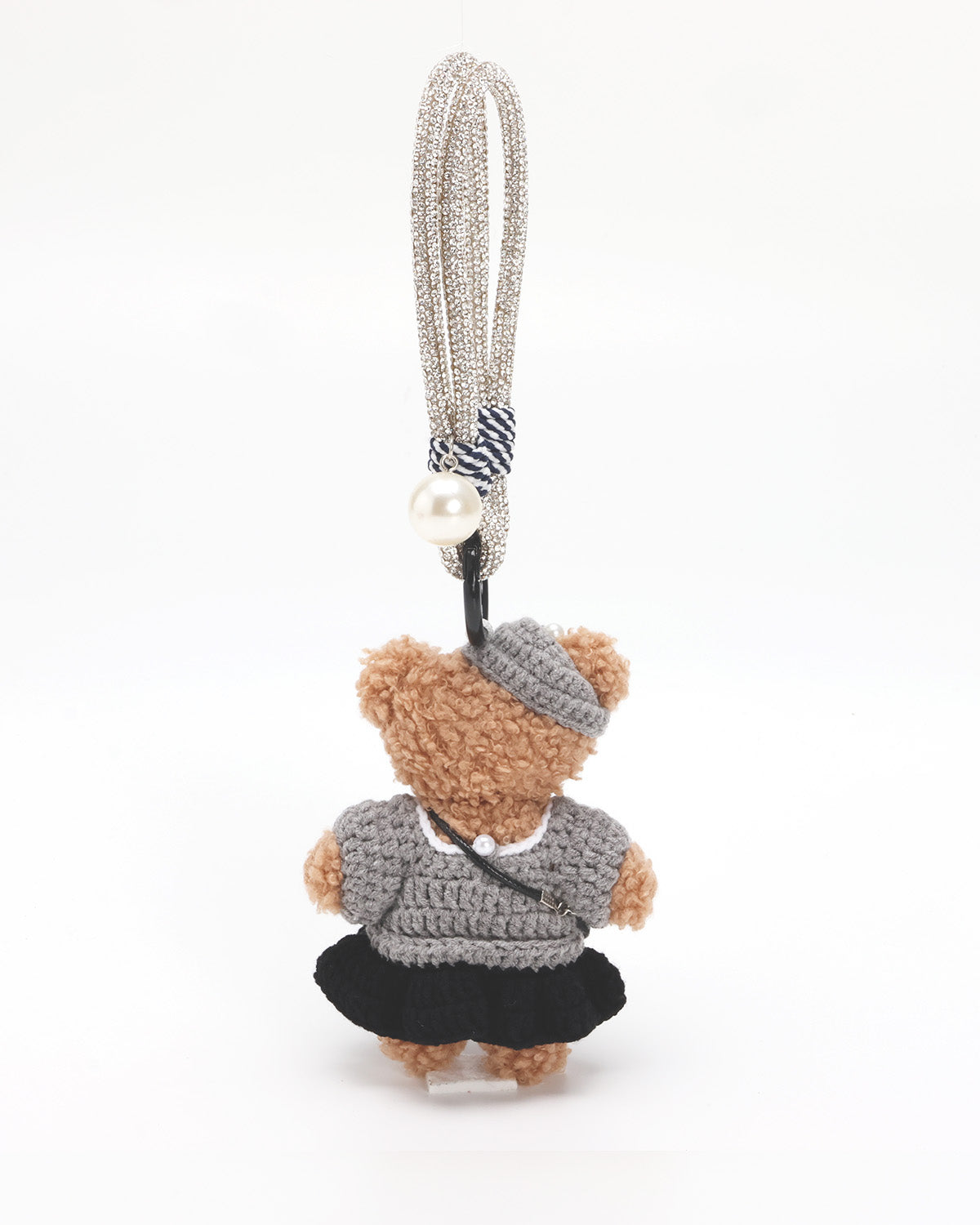 TeddyHuggy®Grey Dress Paired With A Beret & A Bear Keychain Charm