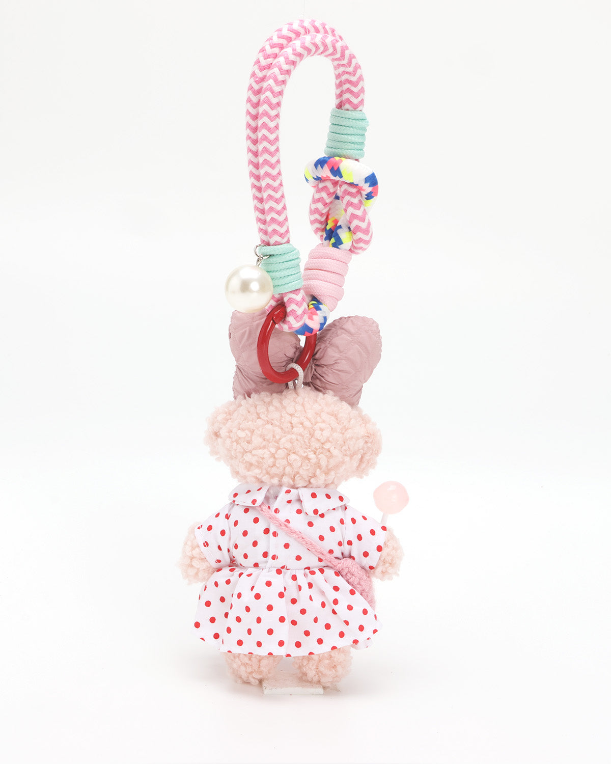 Pink puppy polka dot dress accessory keychain - 6 Inches