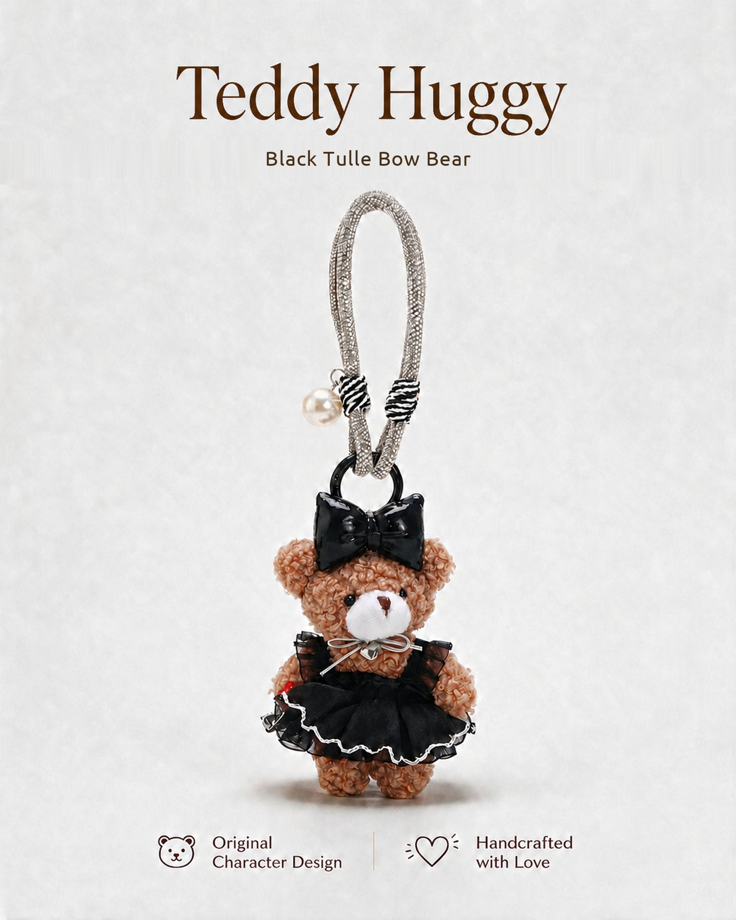 TeddyHuggy® Black Tulle Bow Bear Charm
