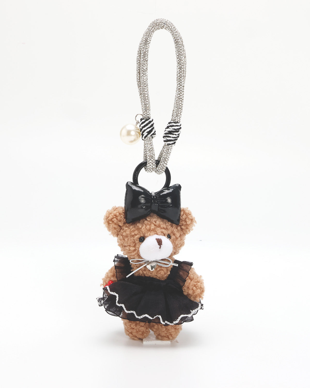 TeddyHuggy®Black Bow and Tulle Dress &  Bear Keychain Charm