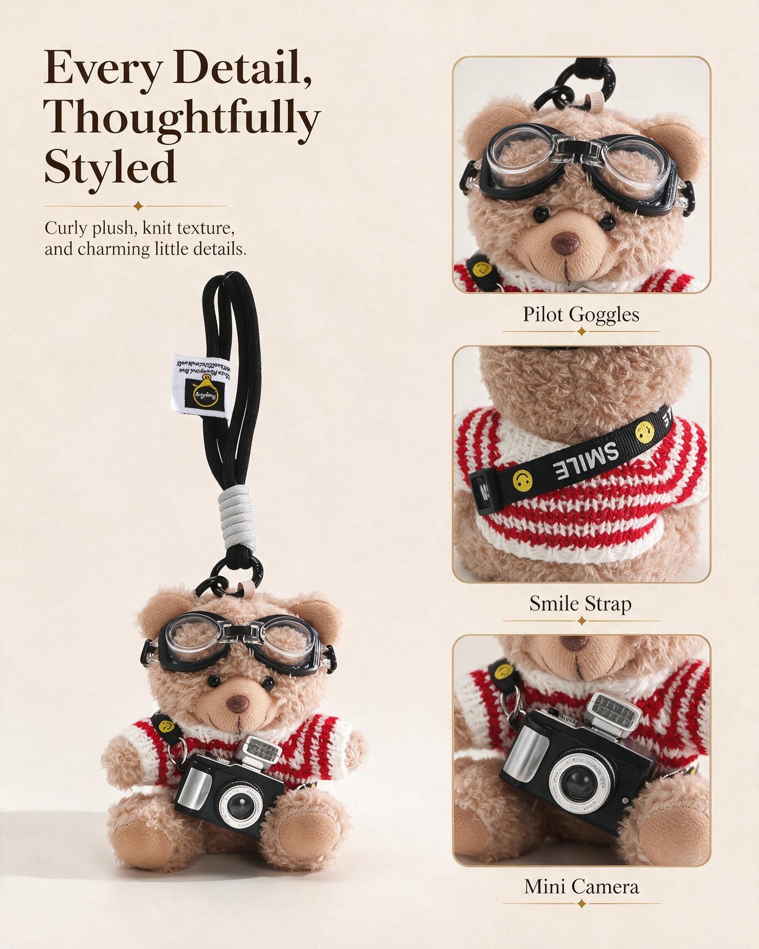 TeddyHuggy®Pilot Bear Striped Sweater Charms Collection