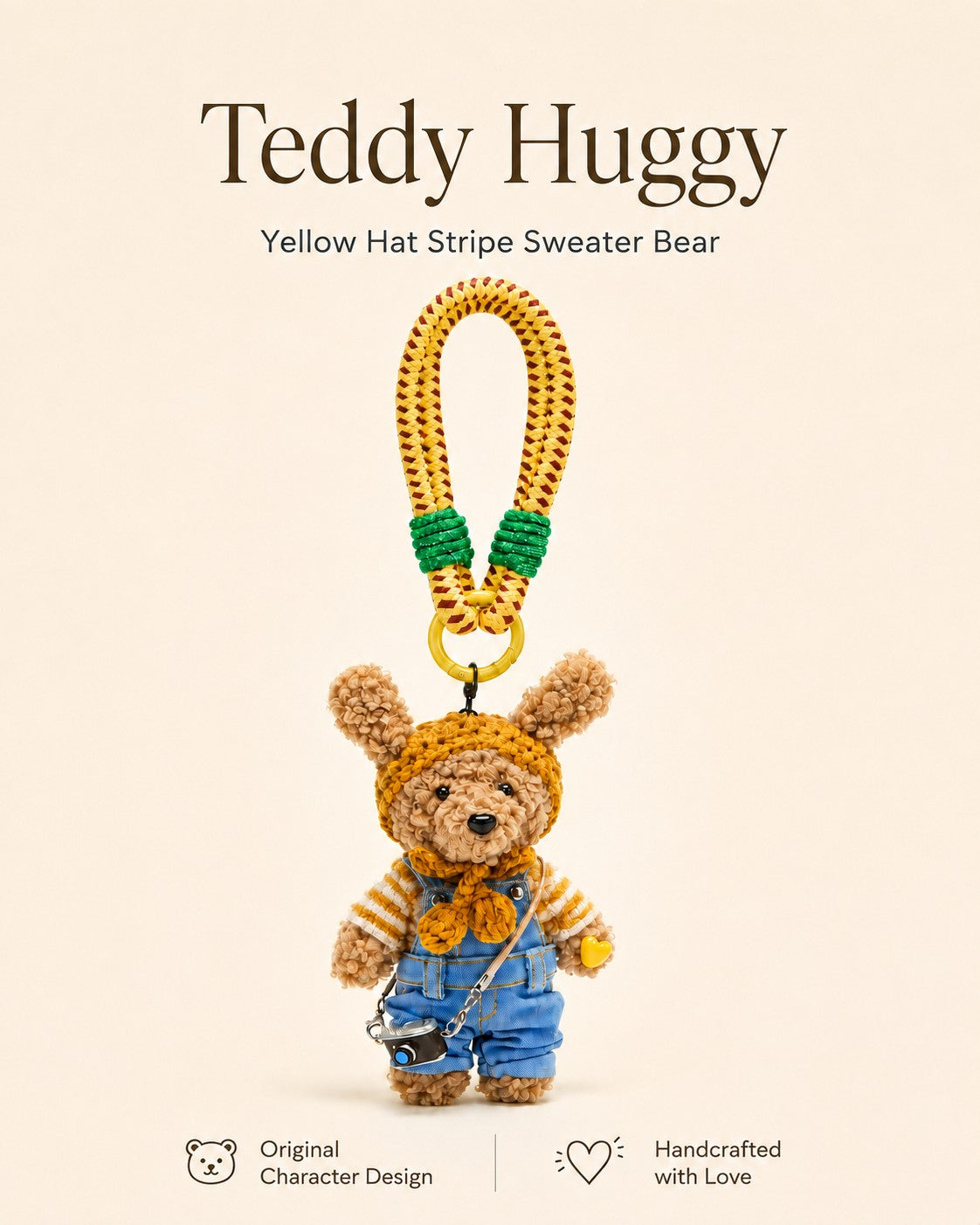 TeddyHuggy® Denim Overalls Camera Bear Charm