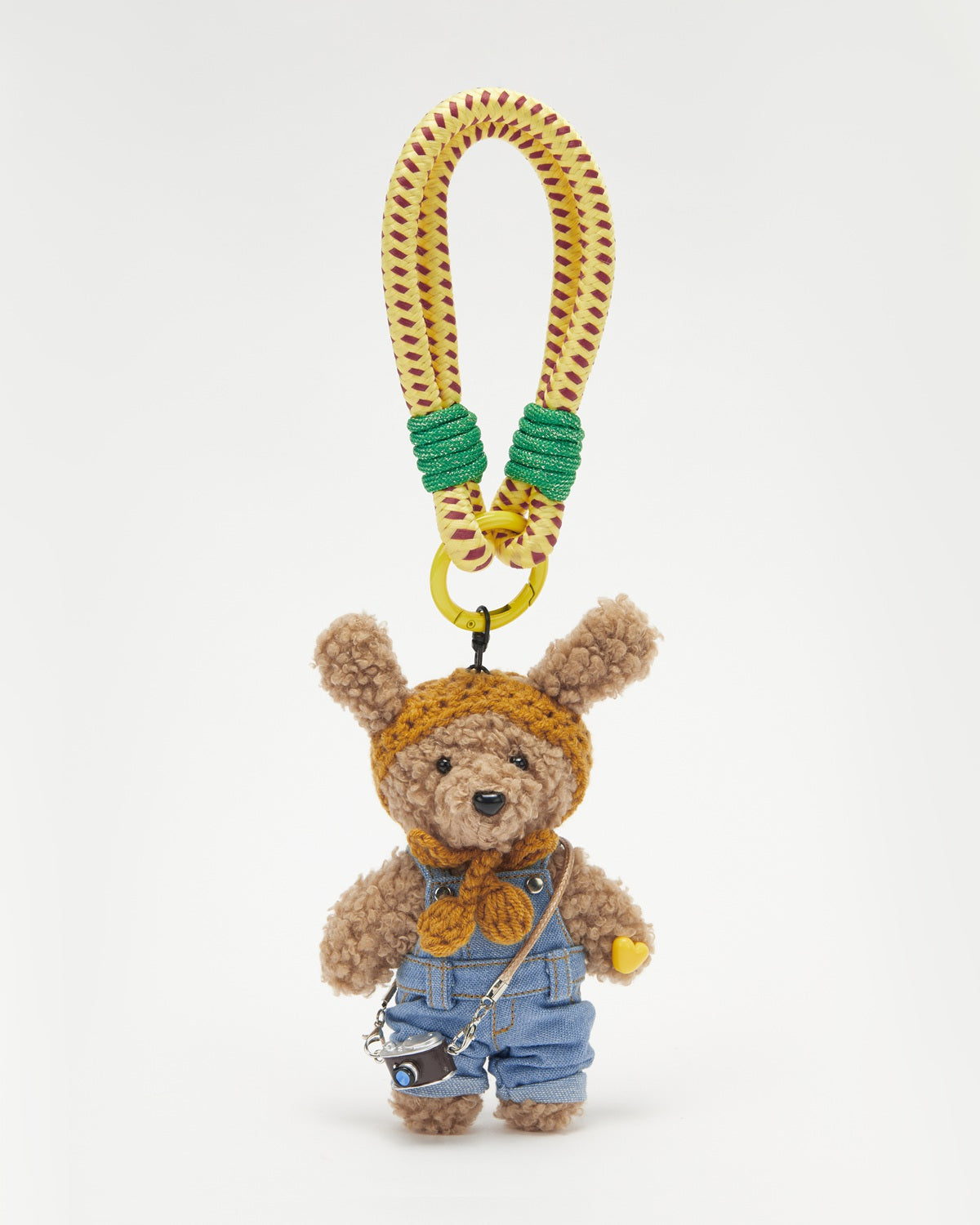 TeddyHuggy®Long-Eared Bear Denim Overalls Knit Hat Keychain Charm