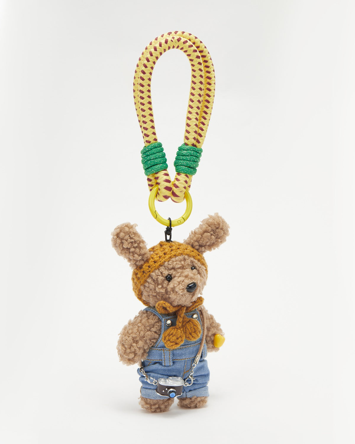 TeddyHuggy®Long-Eared Bear Denim Overalls Knit Hat Keychain Charm