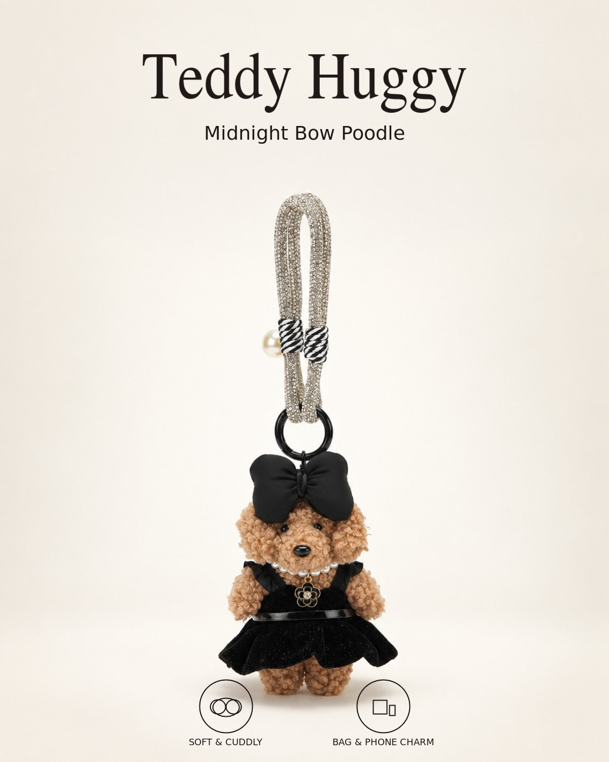 TeddyHuggy® Black Pearl Dress Bear Charm