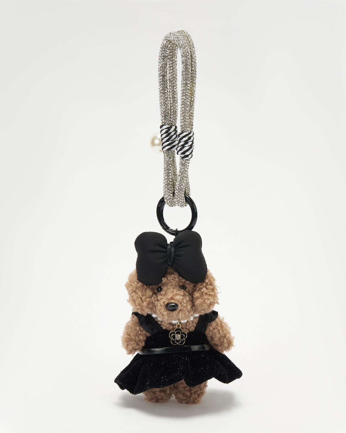 TeddyHuggy®Bowknot Dog Black Dress Pearl Necklace Keychain Charm