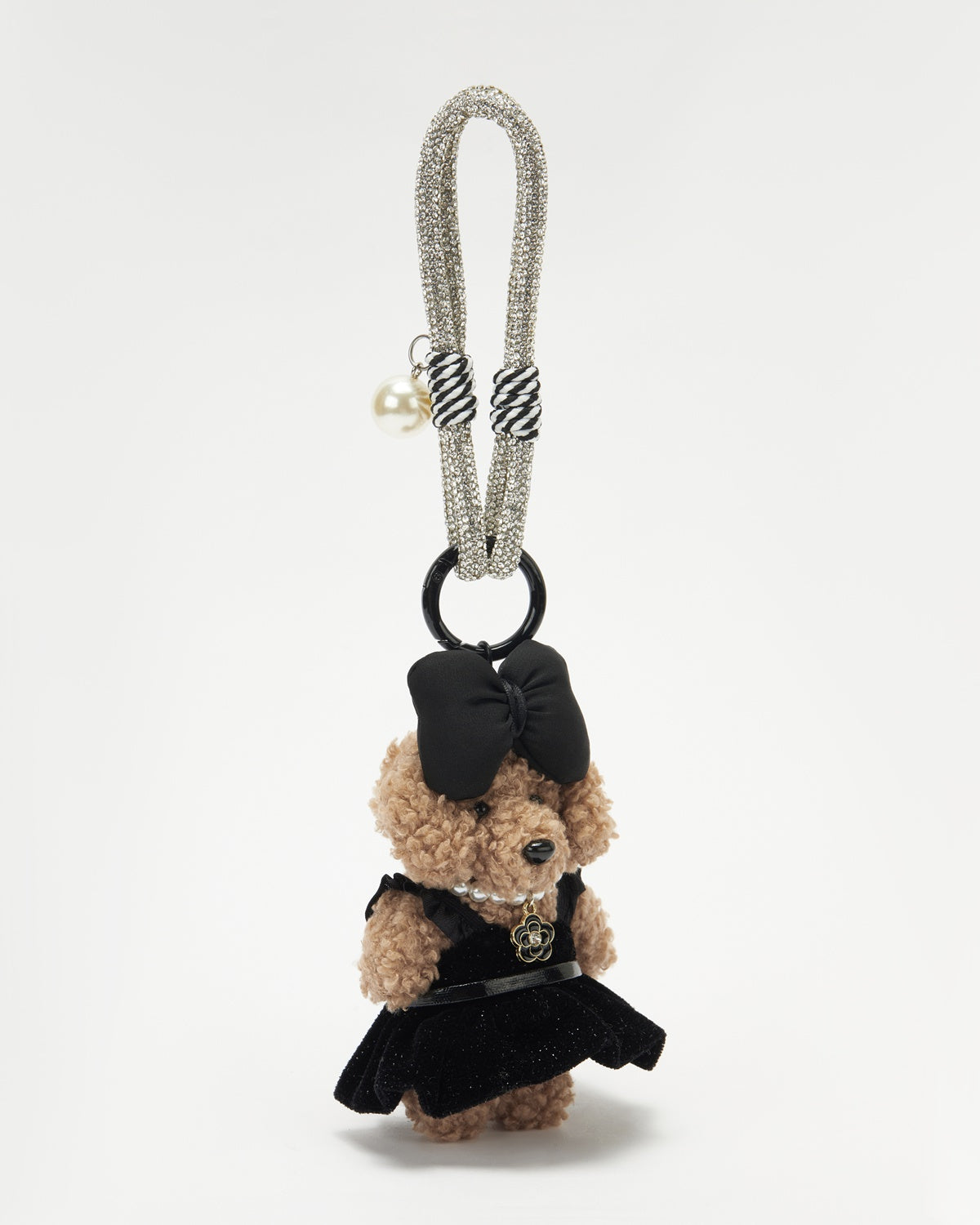 TeddyHuggy®Bowknot Dog Black Dress Pearl Necklace Keychain Charm