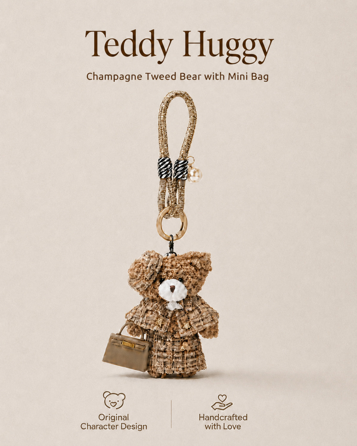 TeddyHuggy® Milk-Tea Plaid Bear Charm