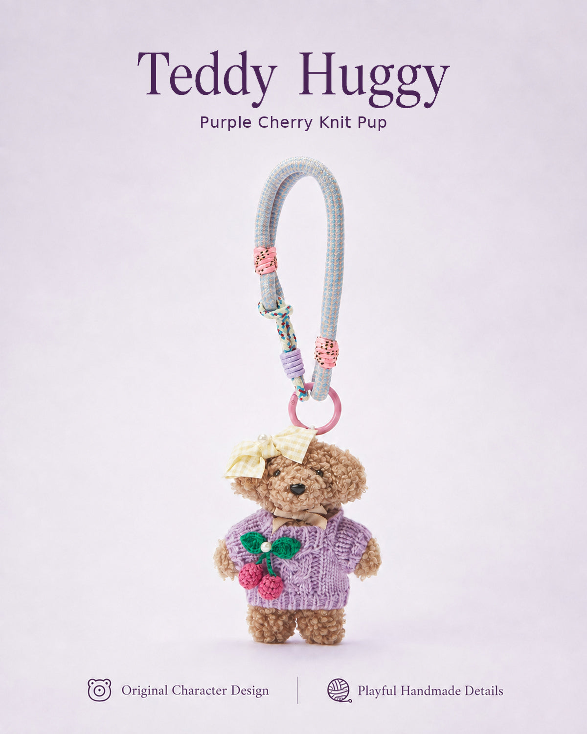TeddyHuggy® Purple Cherry Knit Pup Charm