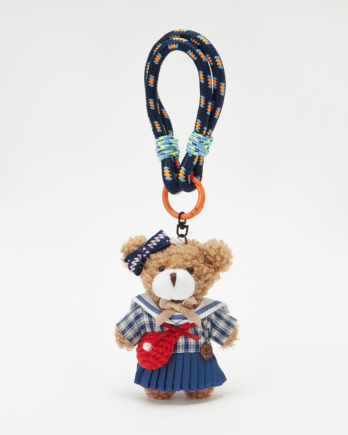TeddyHuggy®Khaki Bear Blue Plaid Sailor Suit Pleated Skirt Keychain Charm