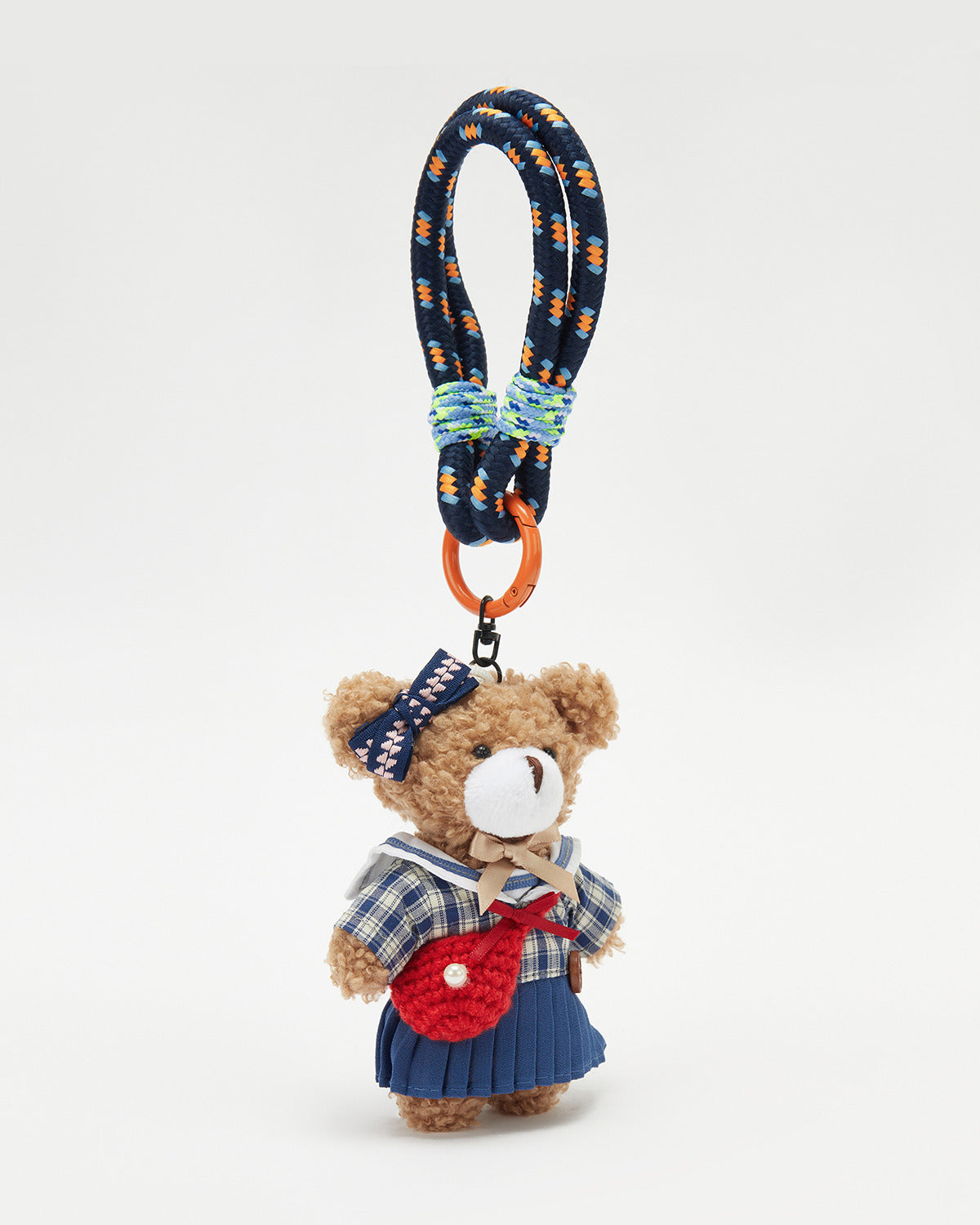 TeddyHuggy®Khaki Bear Blue Plaid Sailor Suit Pleated Skirt Keychain Charm