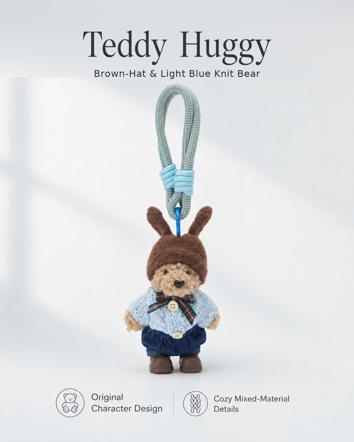 TeddyHuggy® Brown-Hat & Light Blue Knit Bear