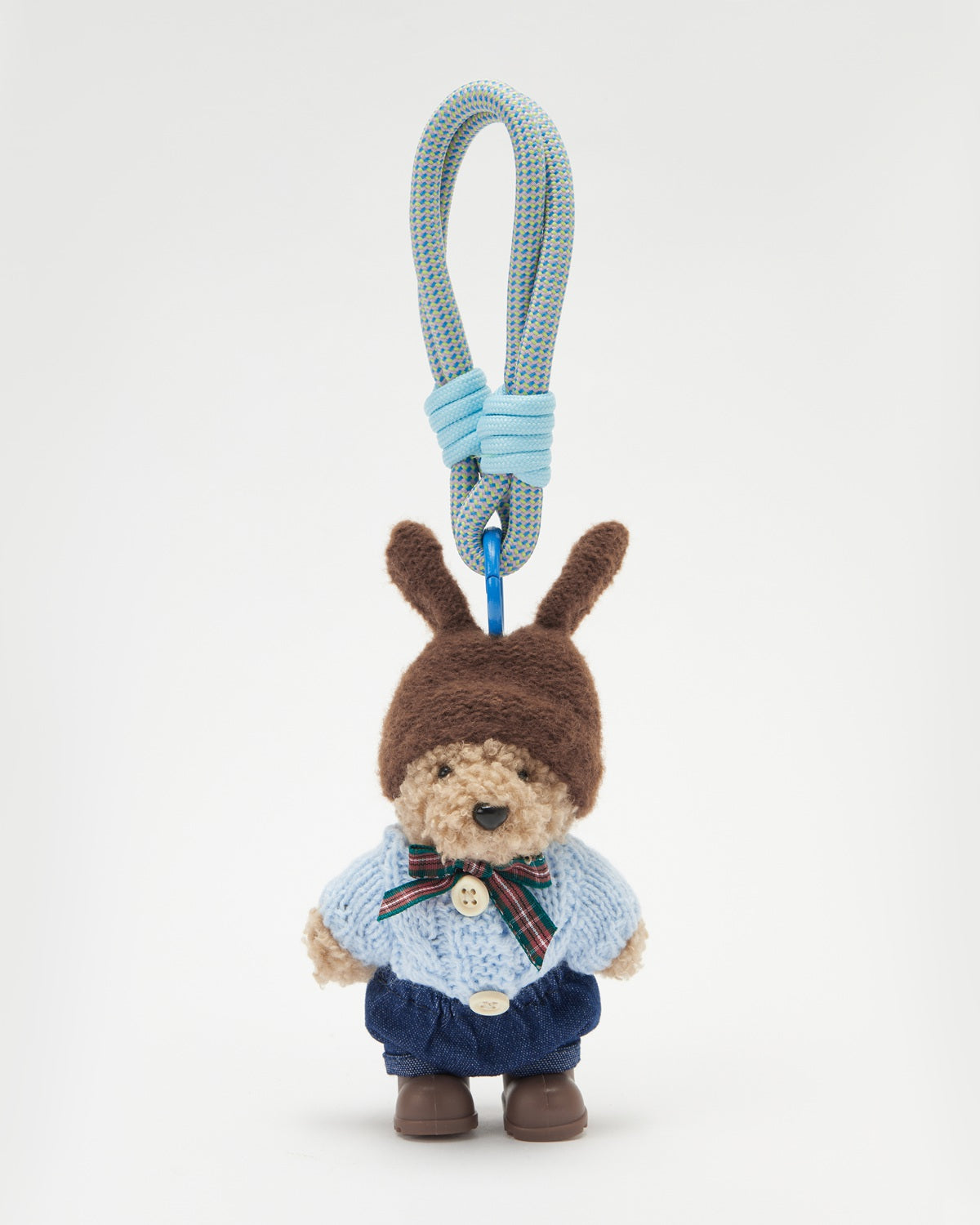 TeddyHuggy®Khaki Bear Light Blue Knitted Sweater keychain Charm