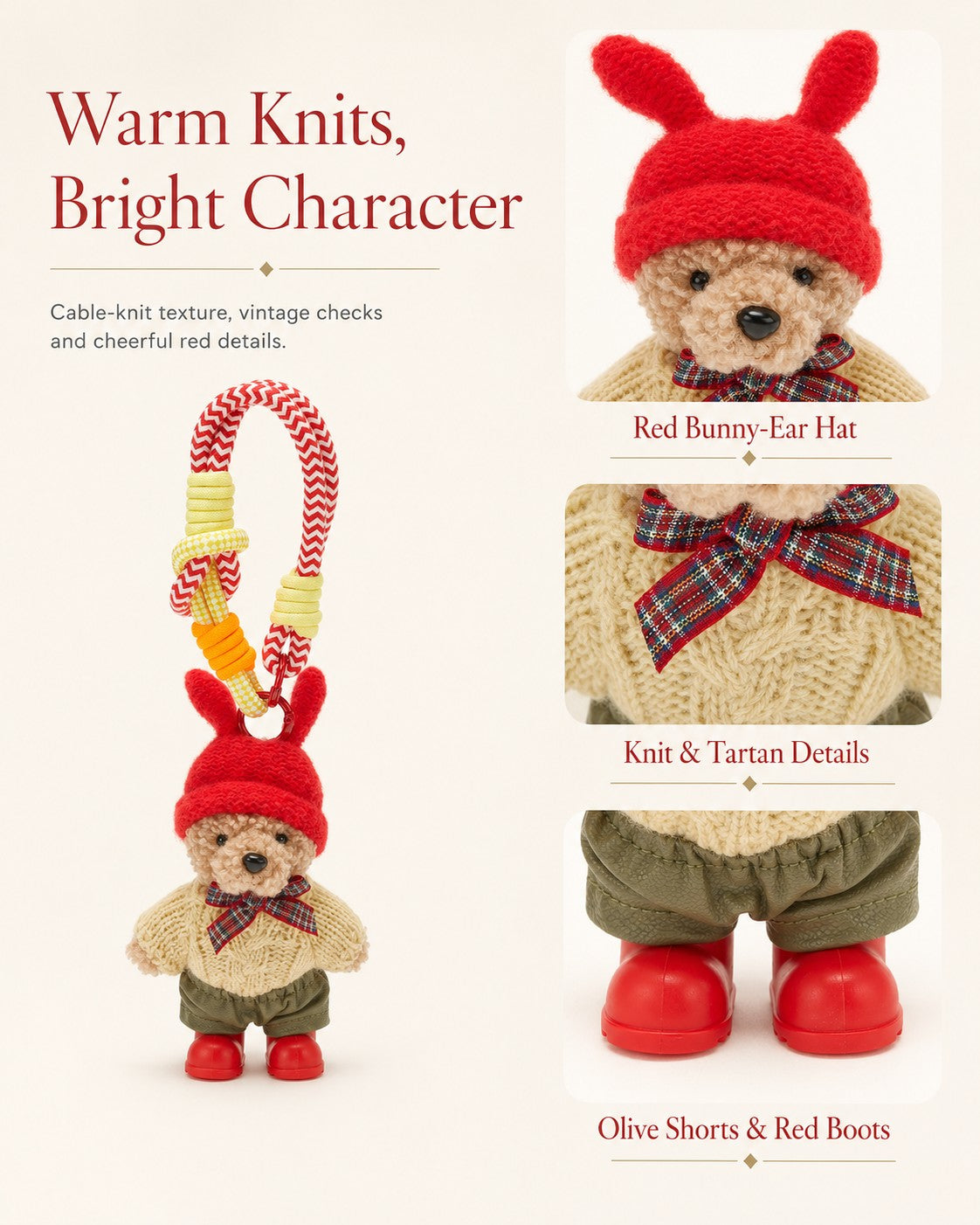 TeddyHuggy® Red-Hat & Yellow Knit Bear