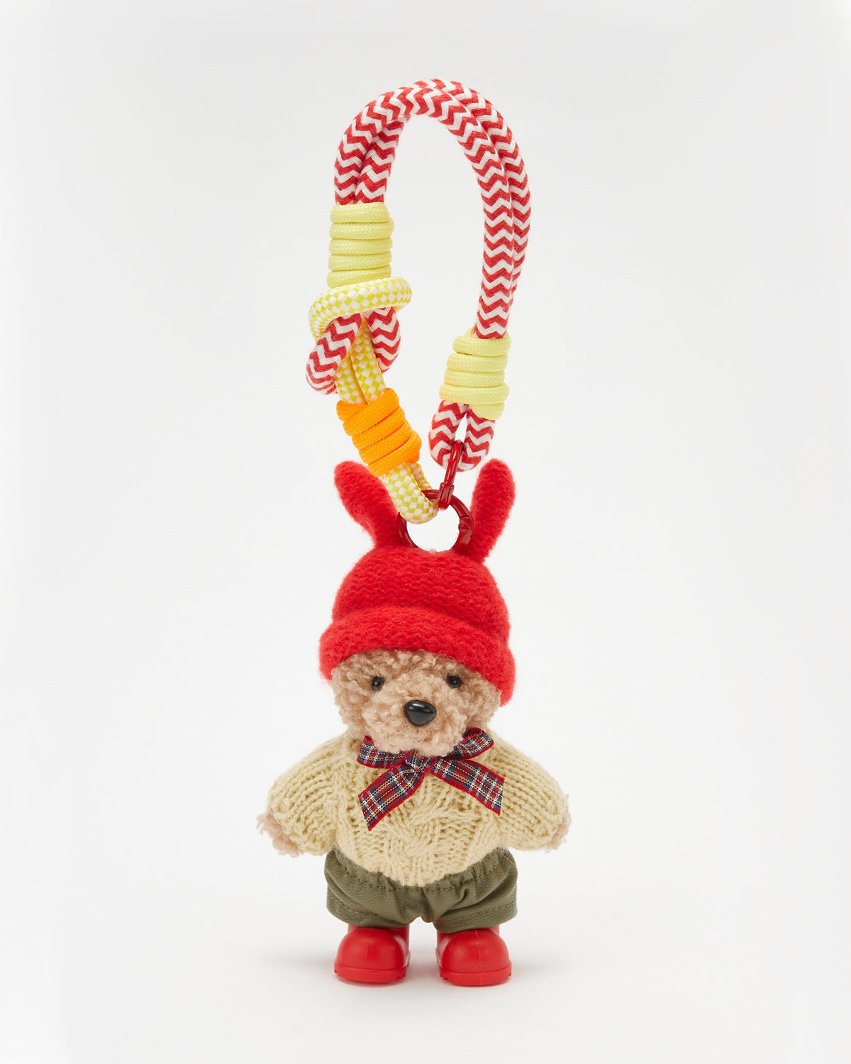 TeddyHuggy®Khaki Bear Yellow Knitted Sweater Green Shorts Keychain Charm