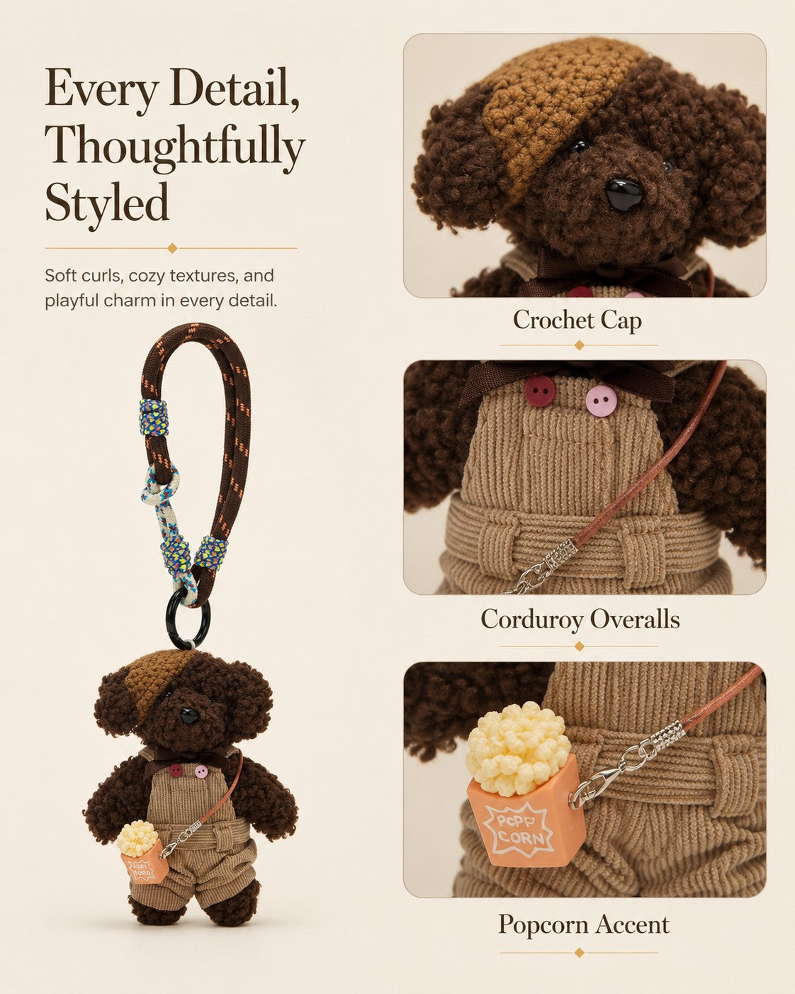 TeddyHuggy® Corduroy Overalls Pup Charm