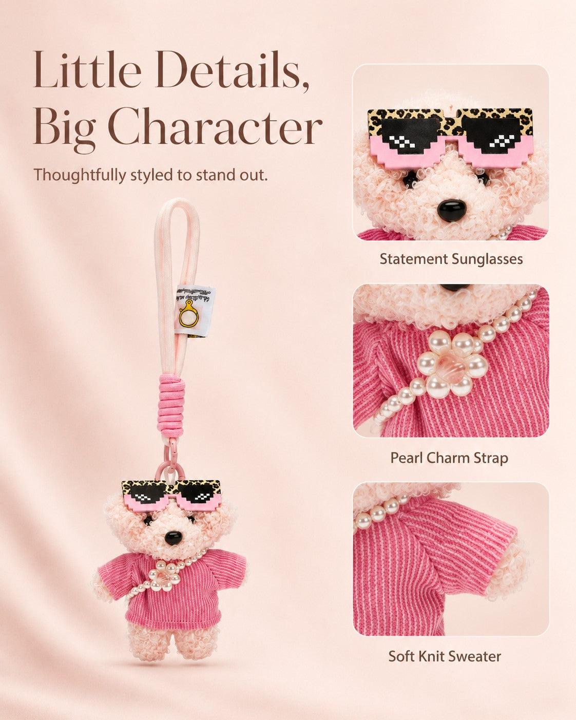 TeddyHuggy® Pink Pearl Sunglasses Pup Charm