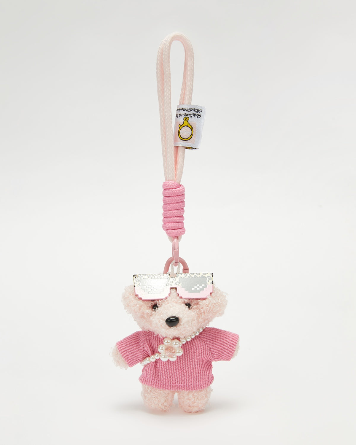 TeddyHuggy®Teddy Dog Pink Knit Top & Pixel-Style Sunglasses Keychain Charm