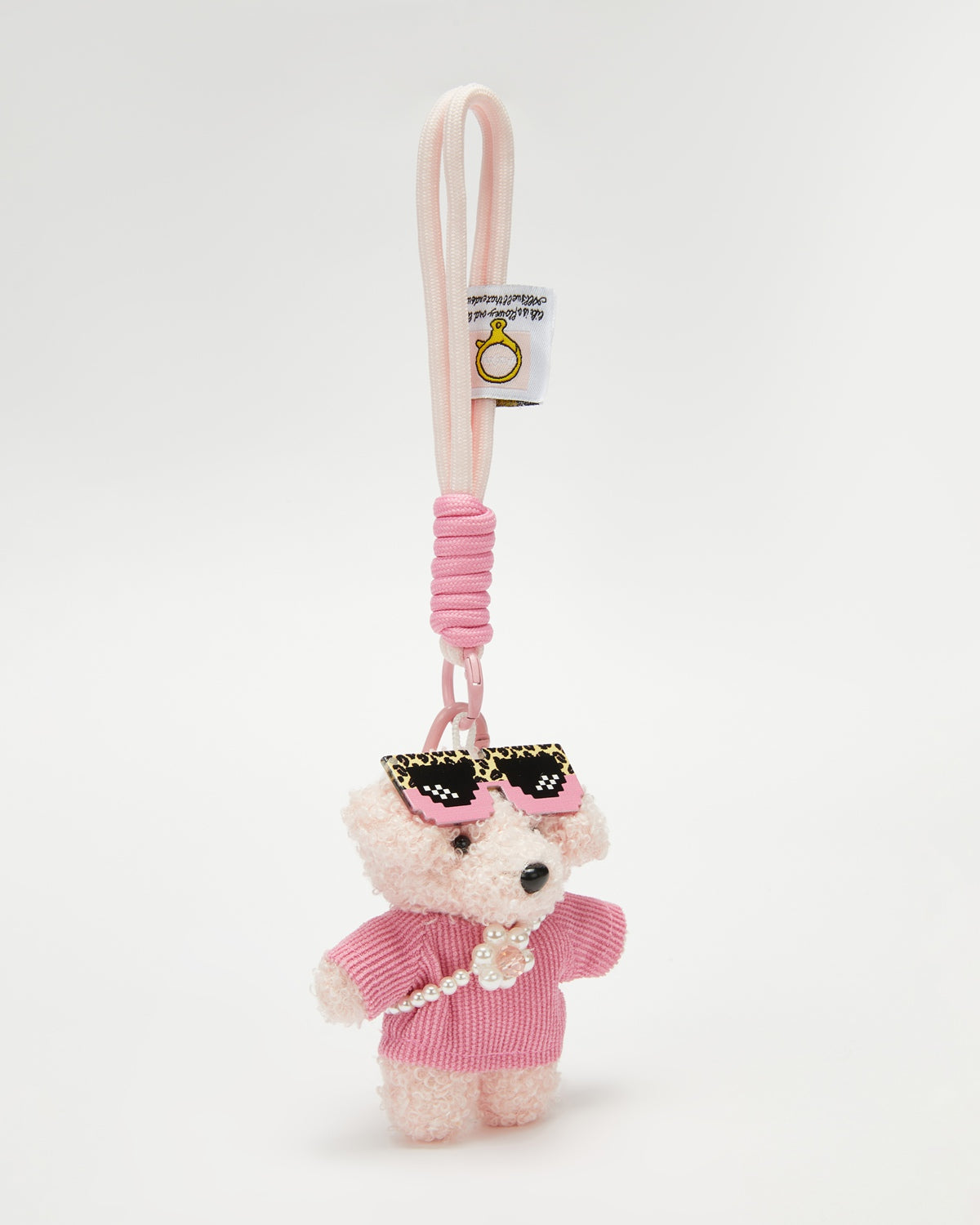 TeddyHuggy®Teddy Dog Pink Knit Top & Pixel-Style Sunglasses Keychain Charm