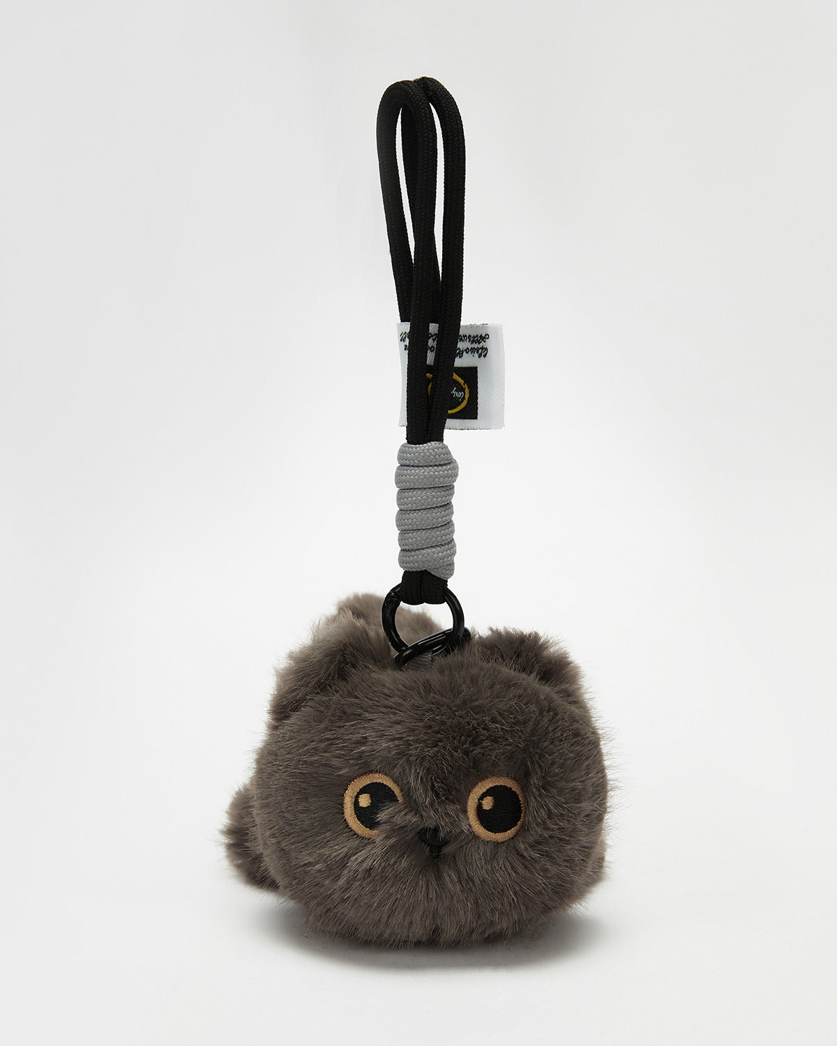 TeddyHuggy®Dark Gray Round-Face Plush Cat Keychain Charm