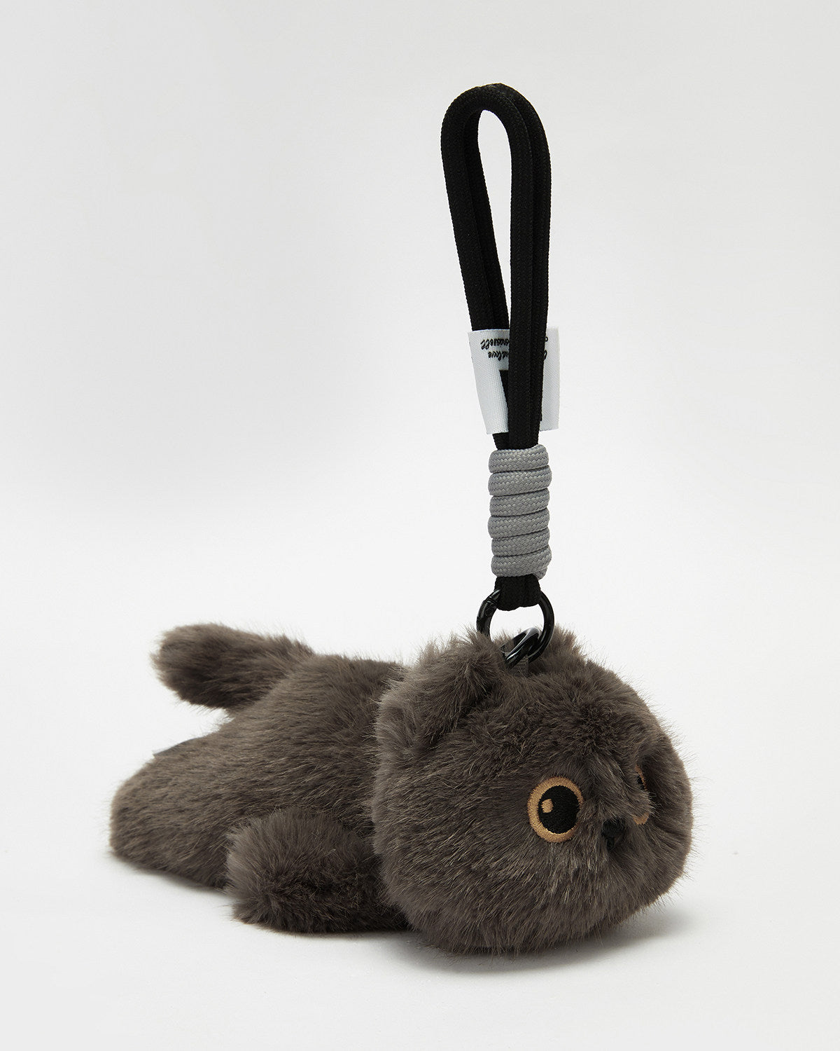 TeddyHuggy®Dark Gray Round-Face Plush Cat Keychain Charm