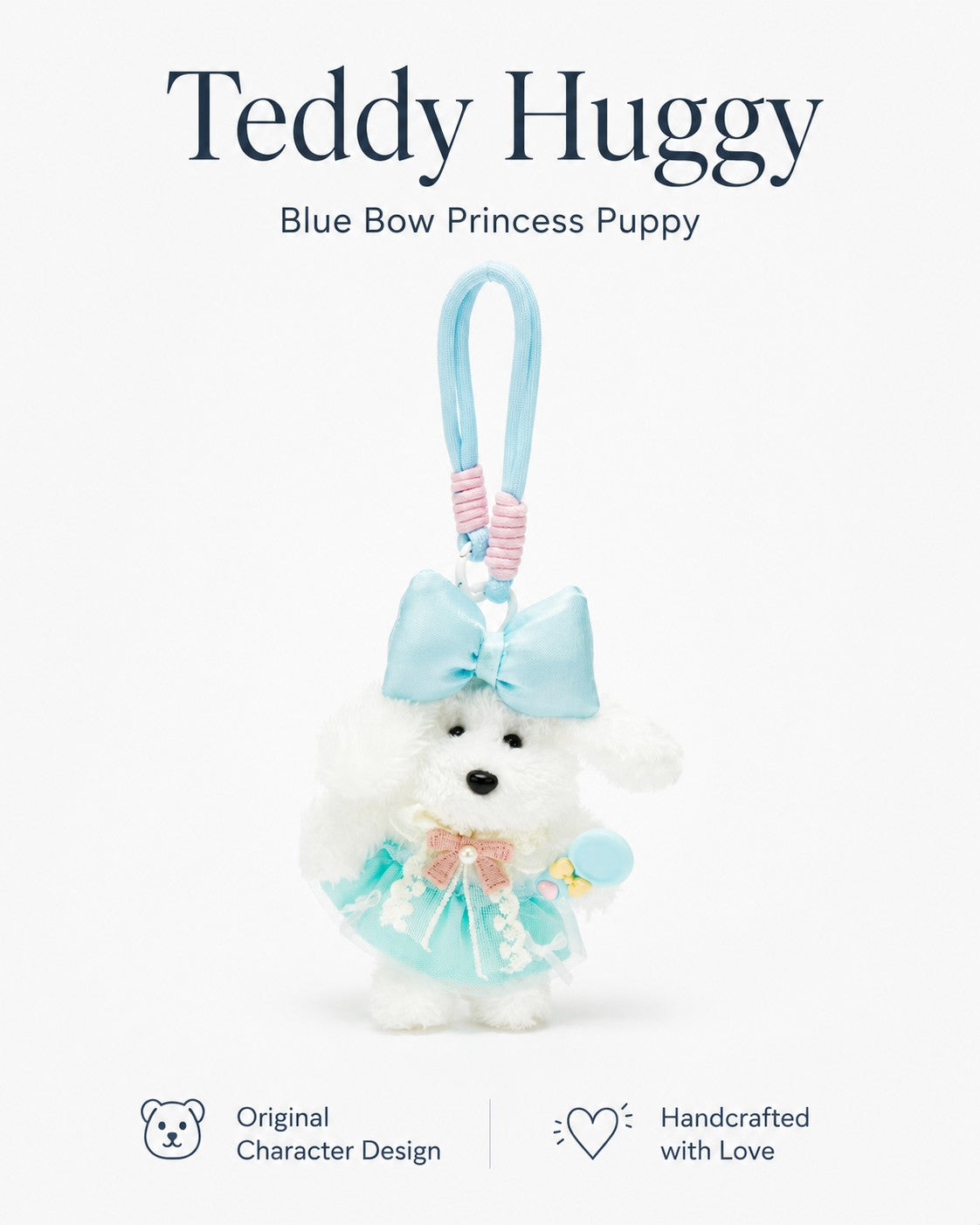 TeddyHuggy® Blue Lace Bow Pup Charm