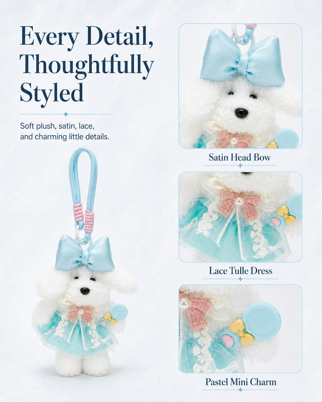 TeddyHuggy® Blue Lace Bow Pup Charm