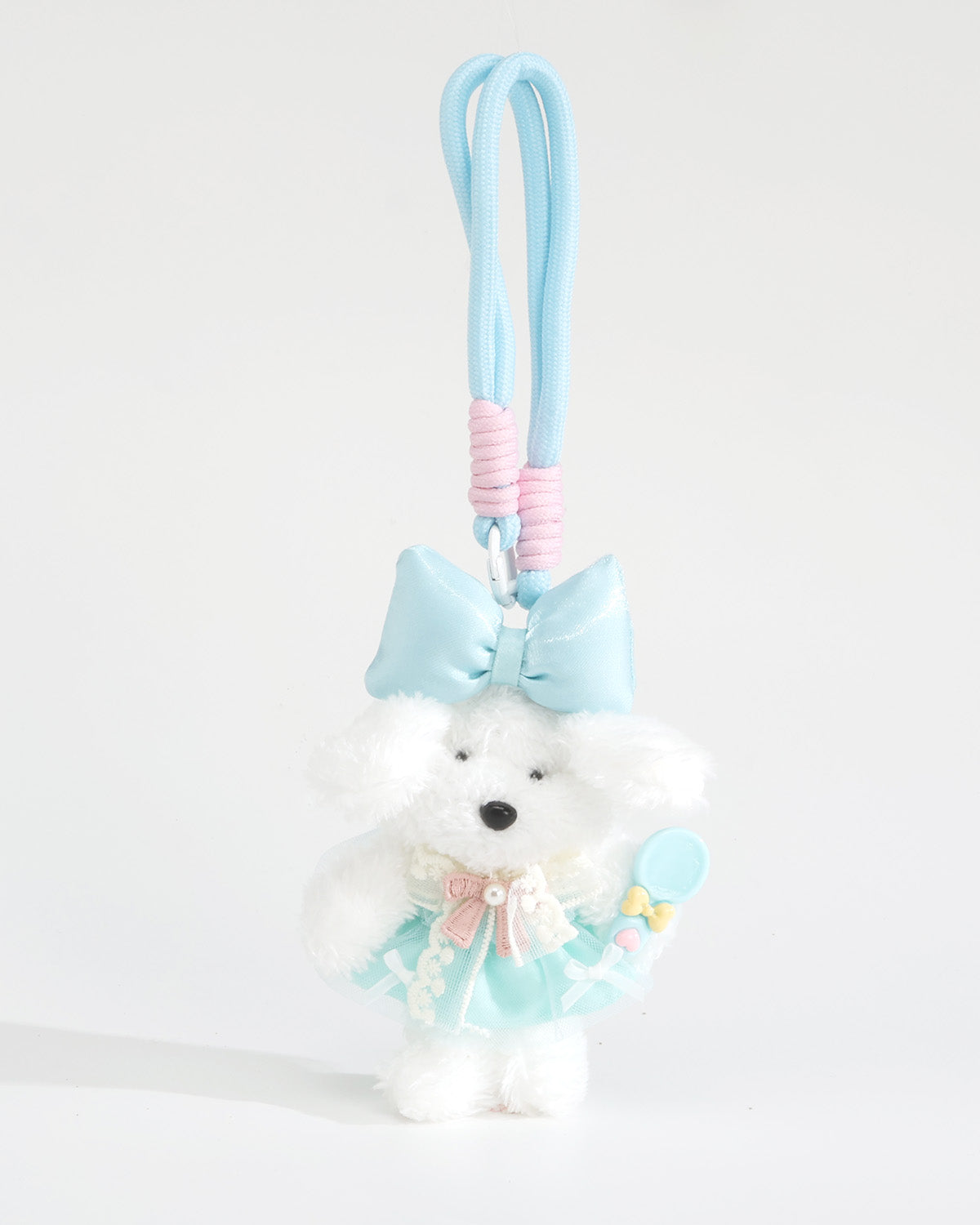 TeddyHuggy®Light Blue Large Bow & Lace Dress Dog Keychain Charm