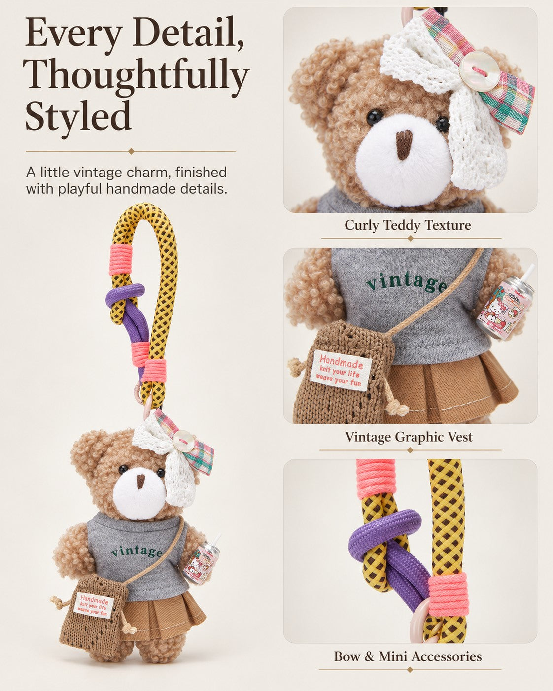 TeddyHuggy® Gray Graphic Vest Bear Charm
