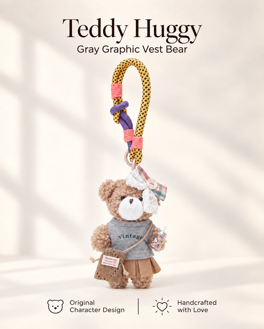 TeddyHuggy® Gray Graphic Vest Bear Charm