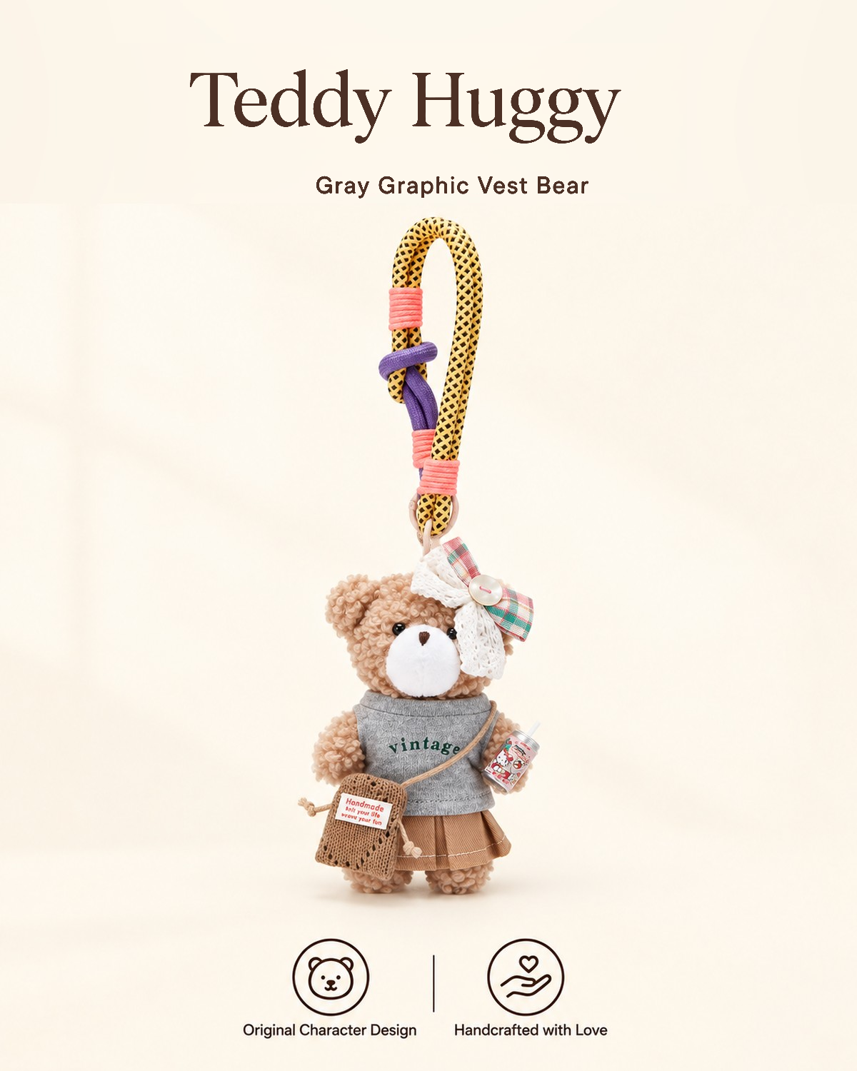 TeddyHuggy® Gray Graphic Vest Bear Charm