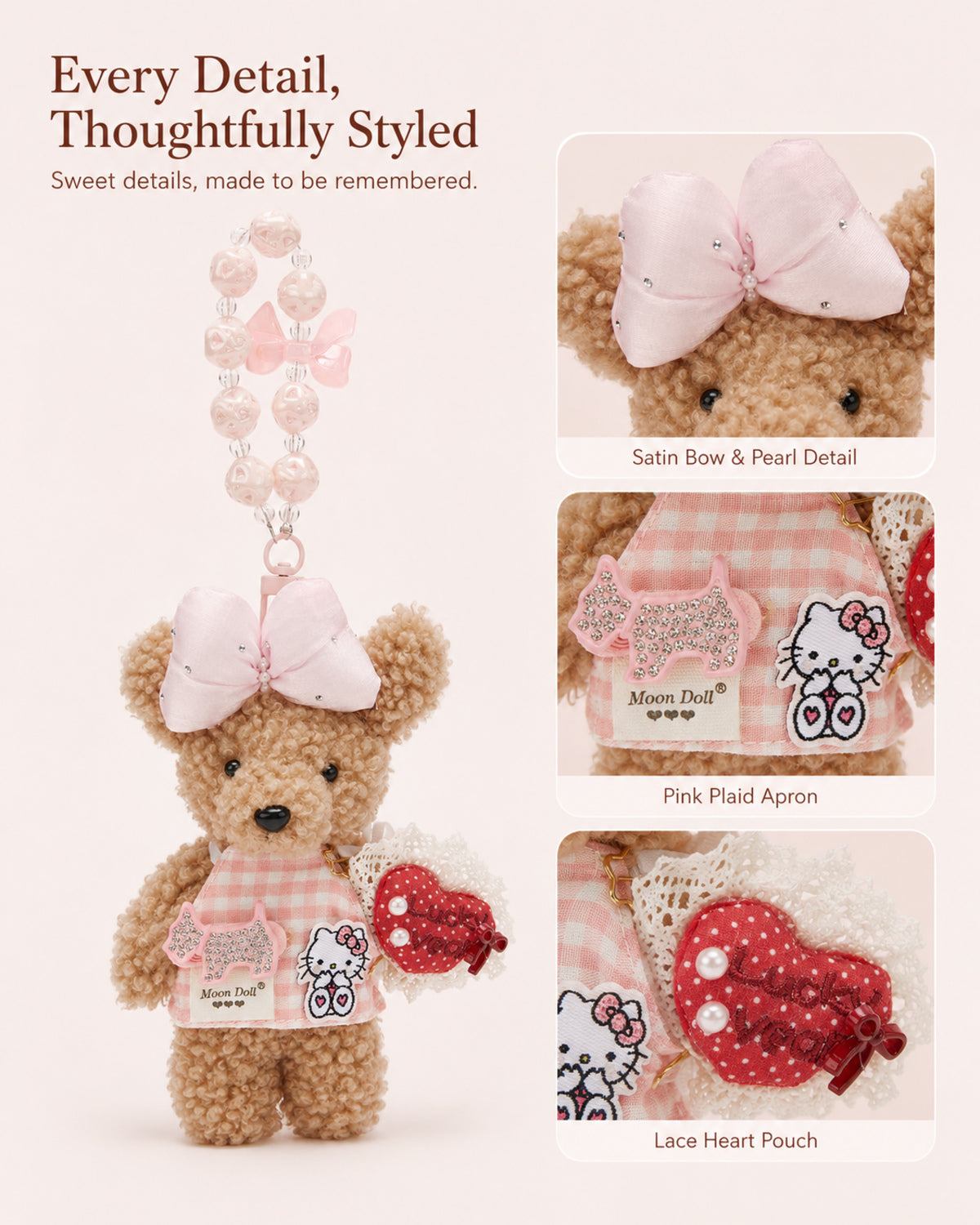 TeddyHuggy® Pink Plaid Apron Bear Charm