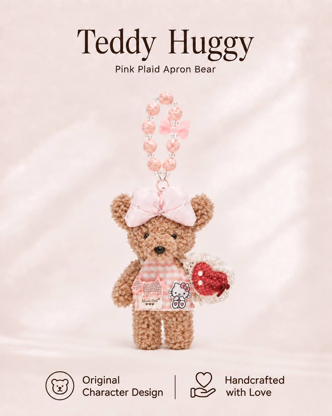 TeddyHuggy® Pink Plaid Apron Bear Charm