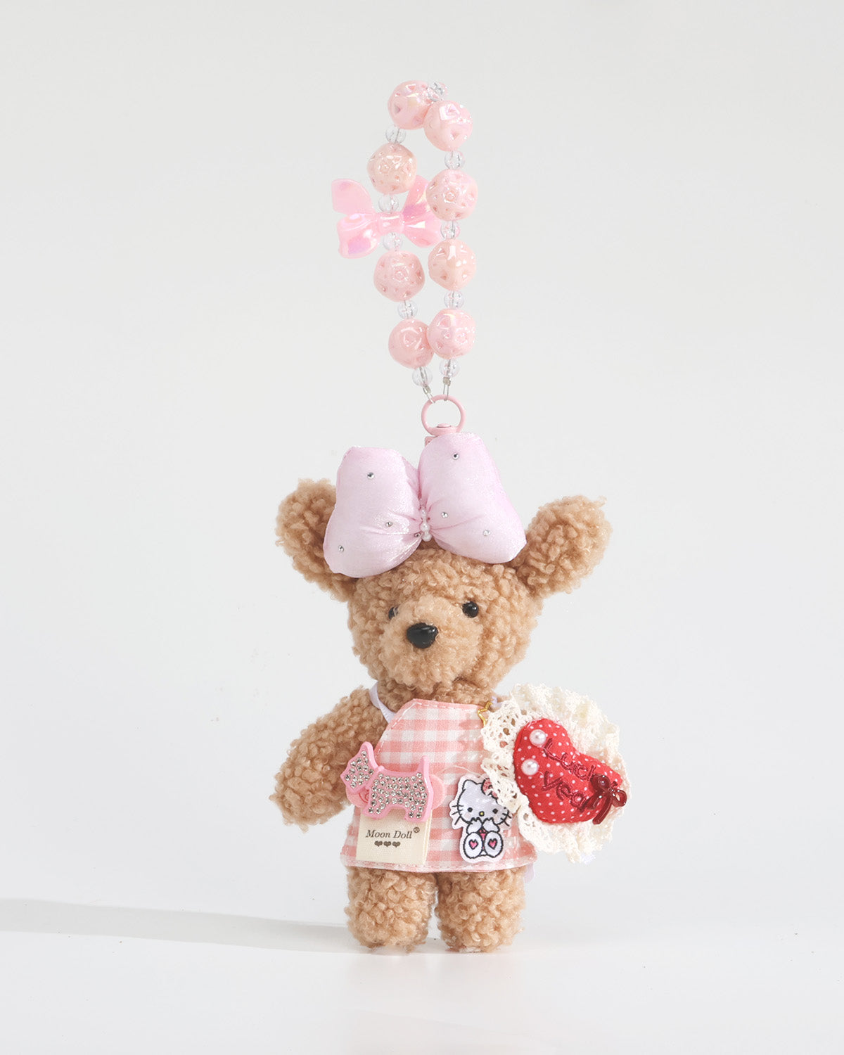 TeddyHuggy®Pink Gingham Apron & Heart Bear Keychain Charm