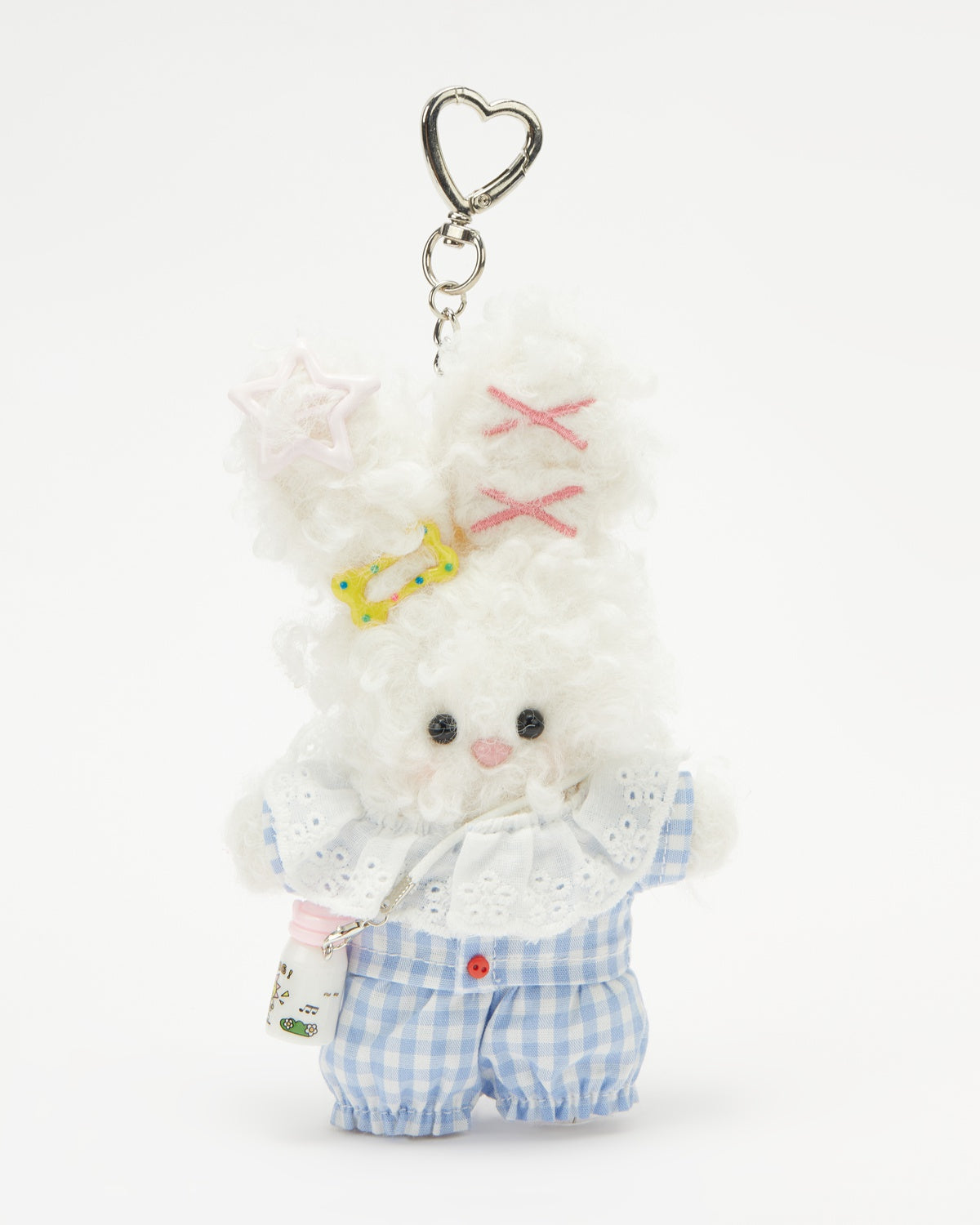TeddyHuggy®Blue - White Checkered Jumpsuit  Bunny Keychain Charm