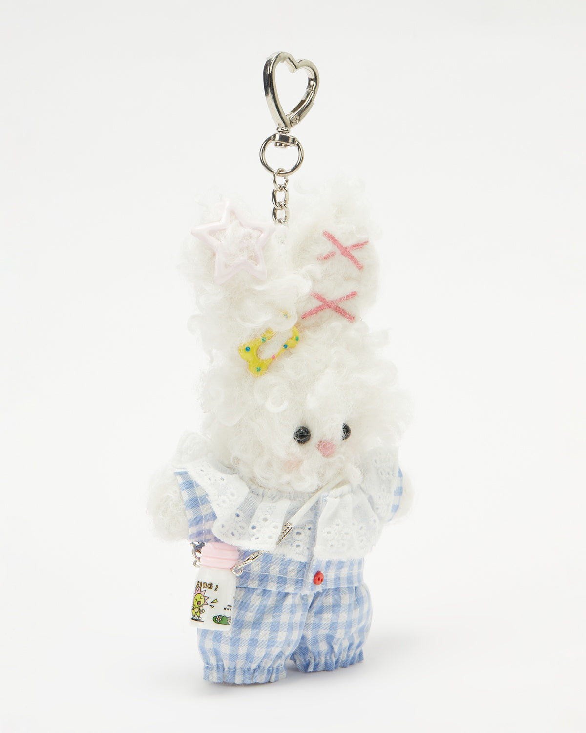 TeddyHuggy®Blue - White Checkered Jumpsuit  Bunny Keychain Charm