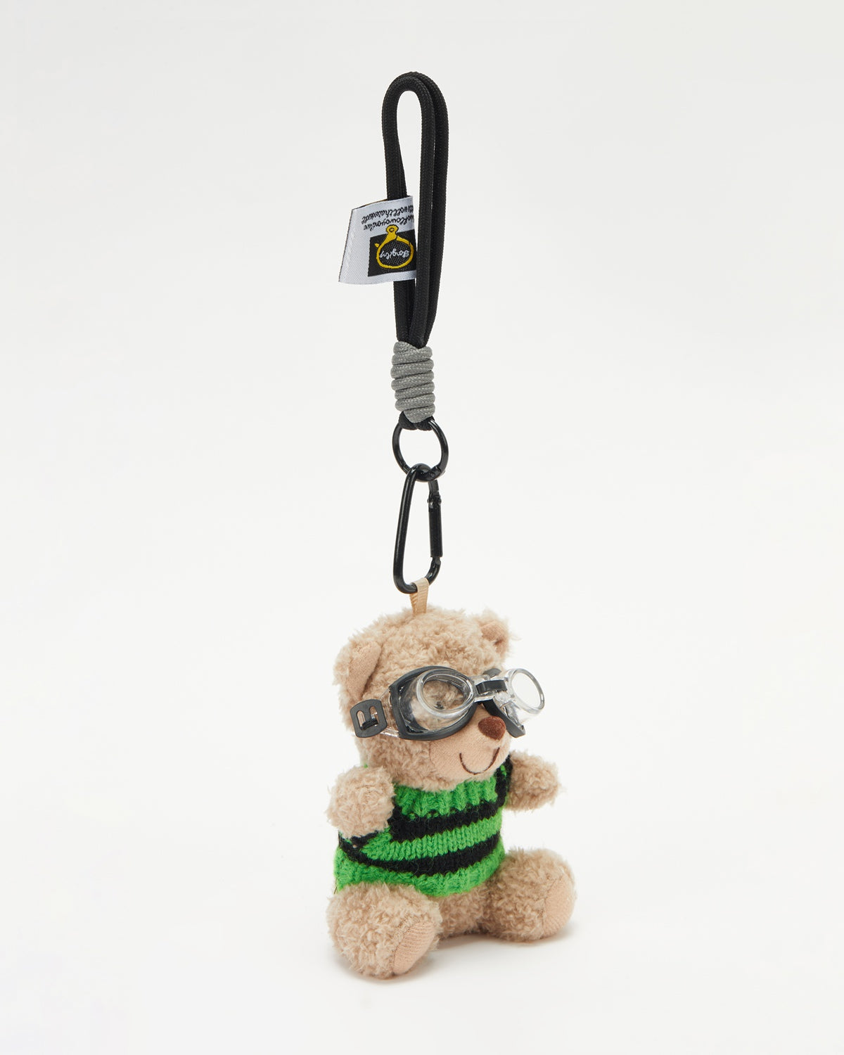 TeddyHuggy®Black&Green Striped Sweater Pilot Glasses Bear Keychain Charm