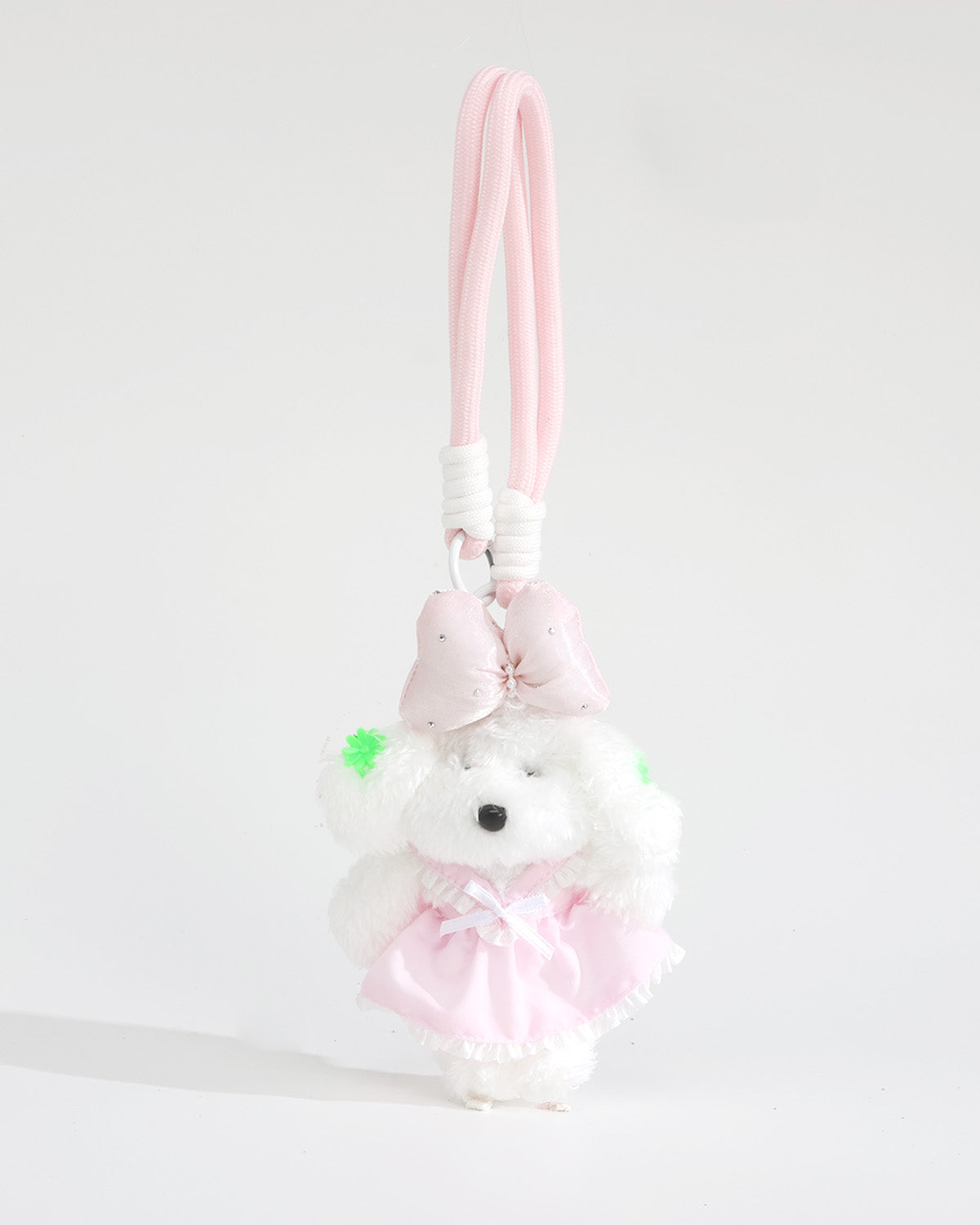 TeddyHuggy®Pink Large Bow & Ruffled Dress Dog Keychain Charm