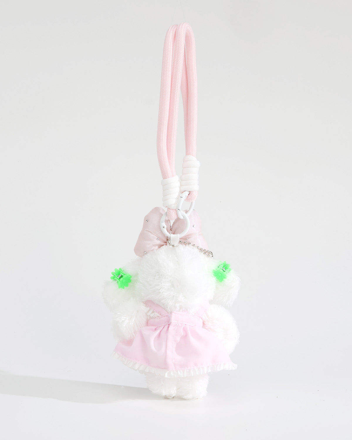 TeddyHuggy®Pink Large Bow & Ruffled Dress Dog Keychain Charm