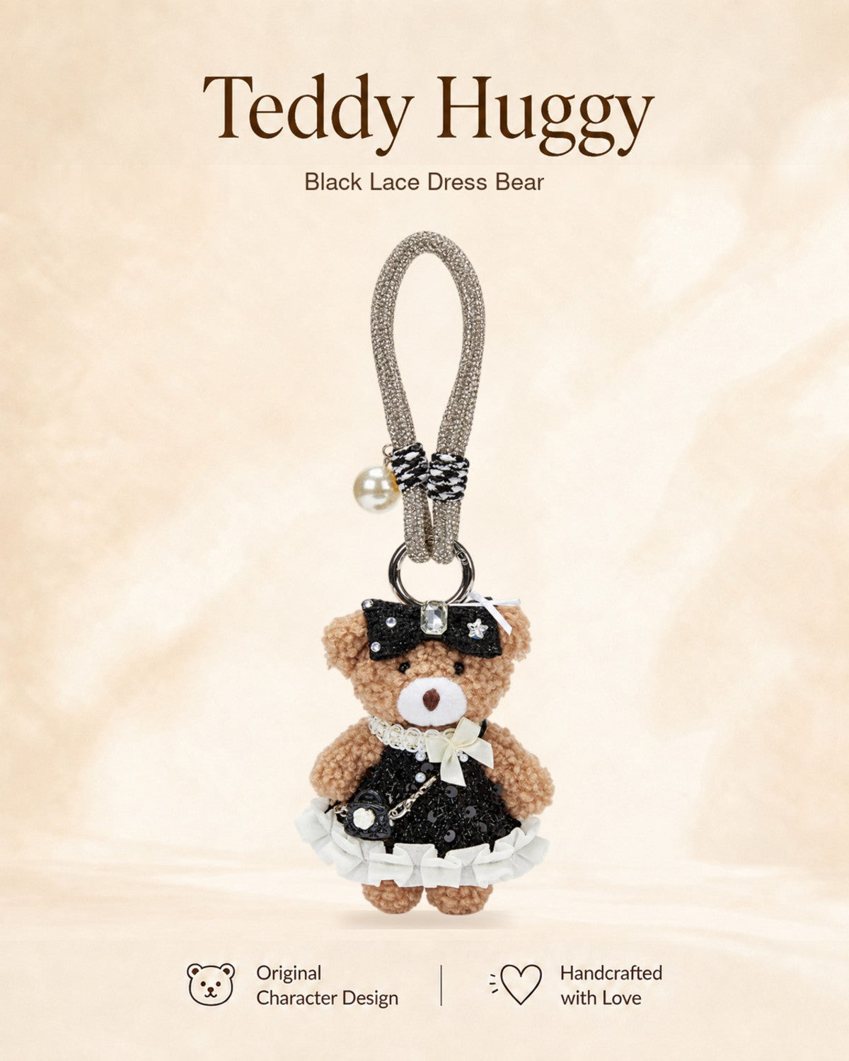 TeddyHuggy® Black Lace Dress Bear Charm