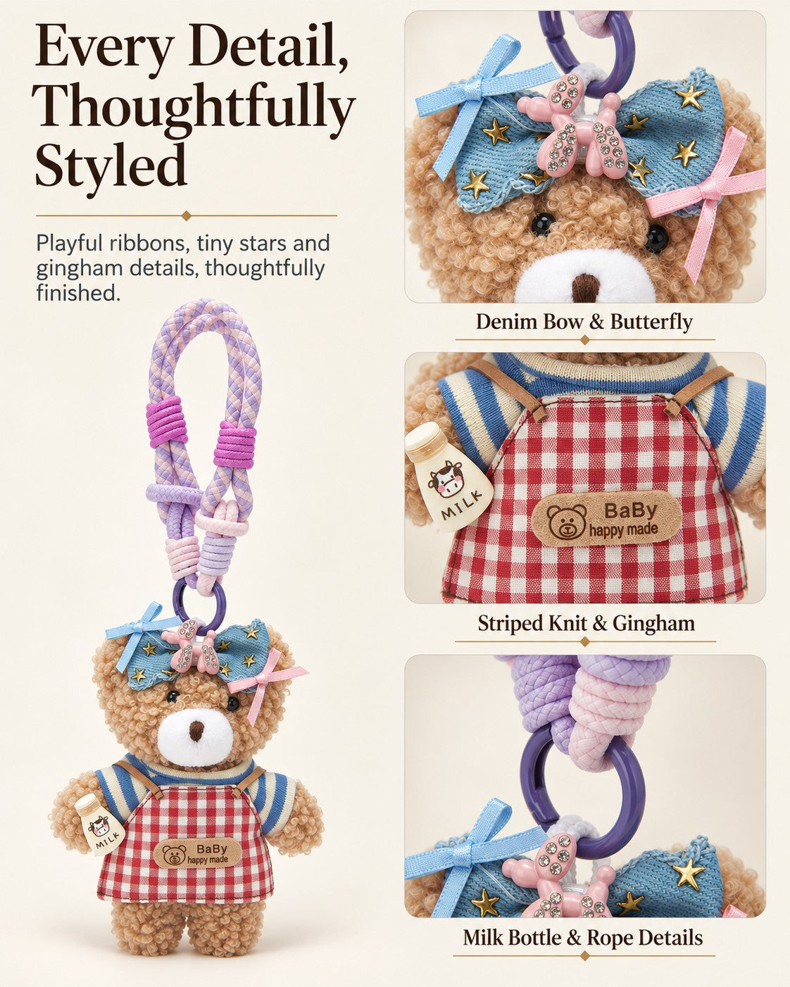 TeddyHuggy® Red Plaid Dress Bear Charm