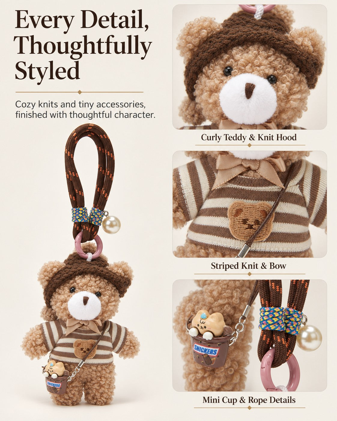 TeddyHuggy® Stripe Knit Bear Charm