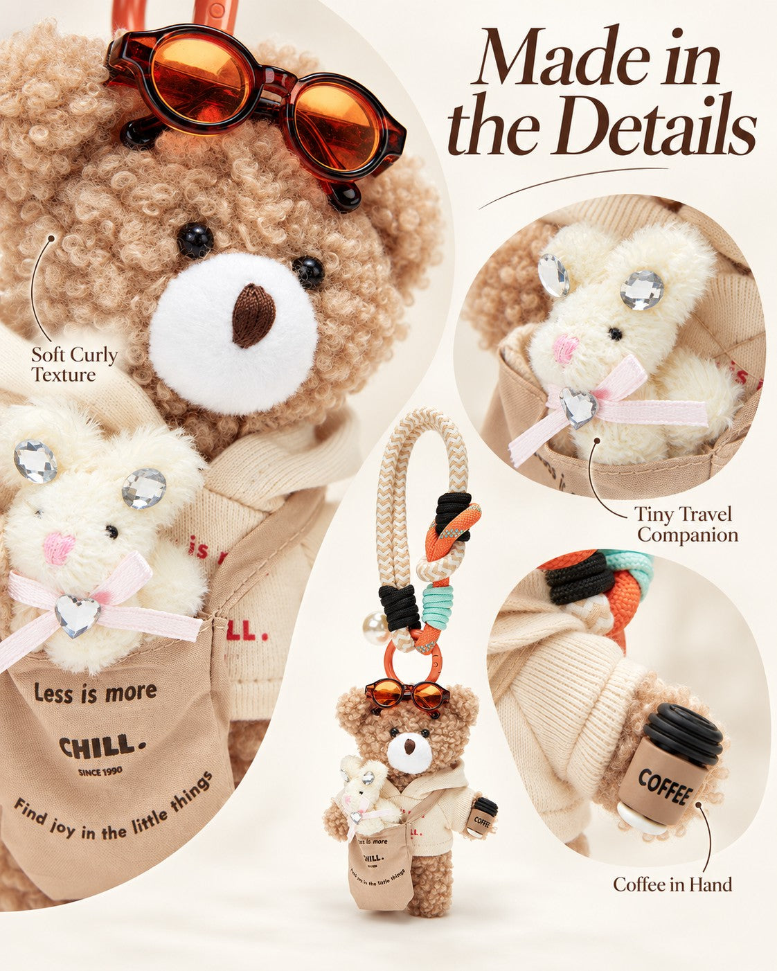 TeddyHuggy® Beige Hoodie Bear Charm