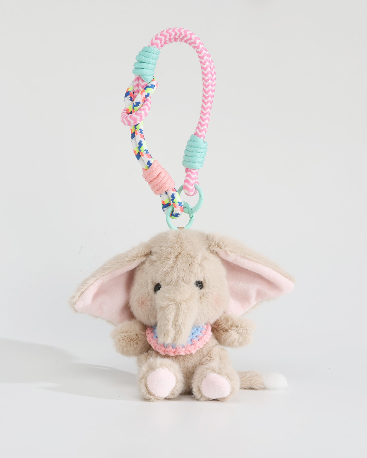 TeddyHuggy®Tan Elephant with Pink & Blue Bib Keychain Charm