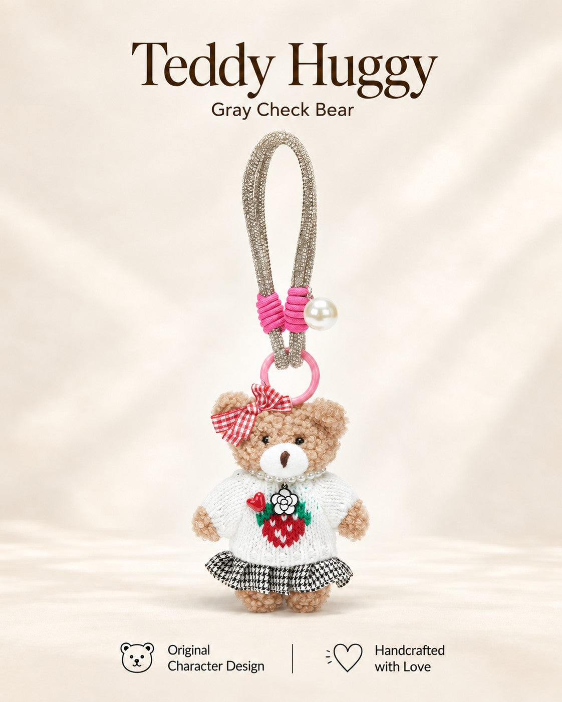 TeddyHuggy® Gray Check Bear Charm